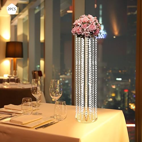 Miniatura 6 de 2 piezas de centro de mesa de boda dorado de 354 pulgadas de alto jarrones de flores de cristal dorado soporte de flores de metal elegante