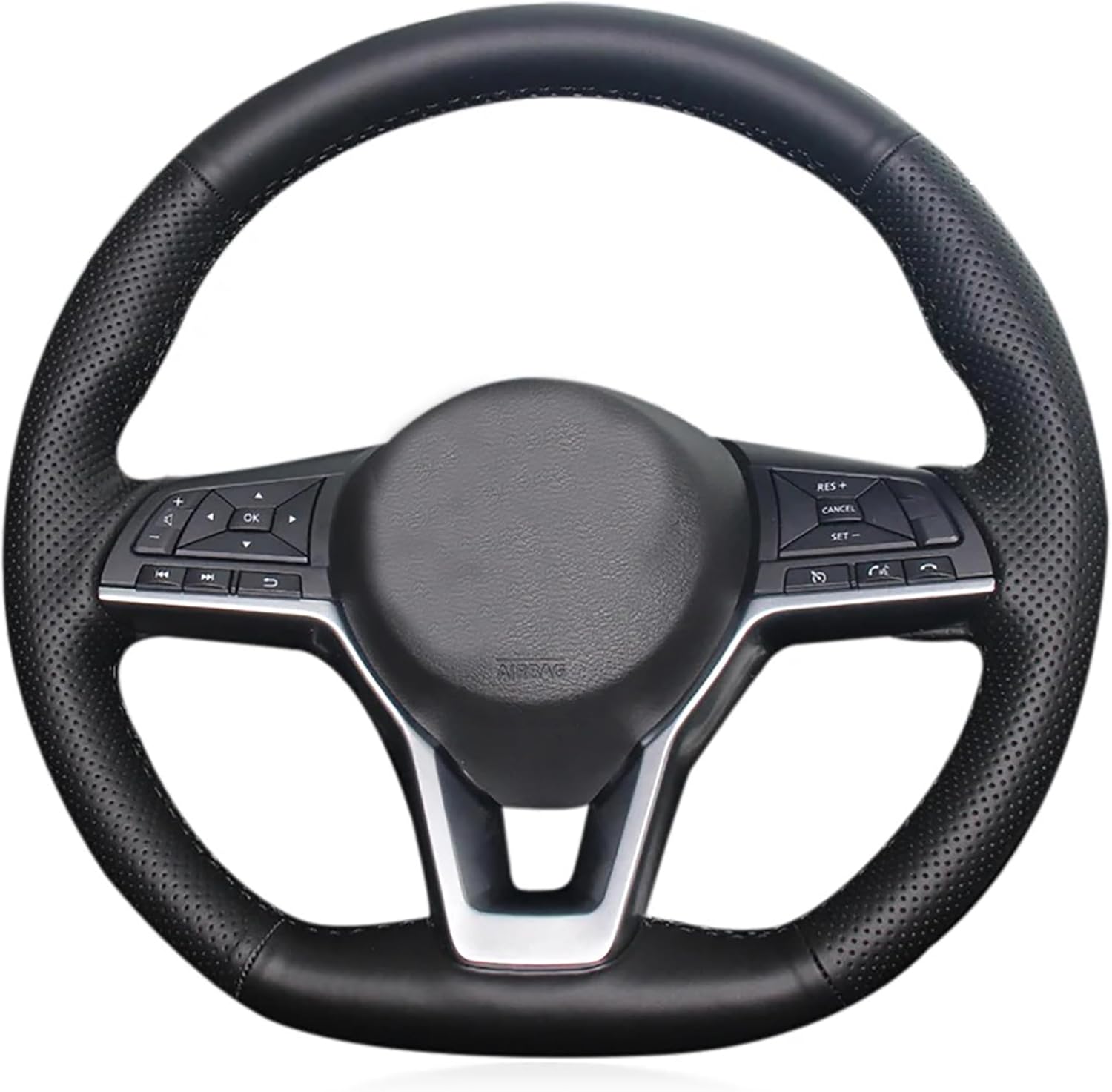 Black Genuine Leather Carbon Fiber Steering Wheel Cover for Nissan Altima 2019-2024/ Rogue 2017-2020/ Rogue Sport 2017-2022/ Kicks Leaf 2018-2024 /Sentra Versa 2020-2024 Custom OEM Accessories