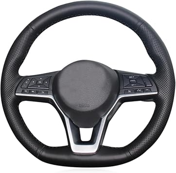 Black Genuine Leather Carbon Fiber Steering Wheel Cover for Nissan Altima 2019-2024/ Rogue 2017-2020/ Rogue Sport 2017-2022/ Kicks Leaf 2018-2024 /Sentra Versa 2020-2024 Custom OEM Accessories