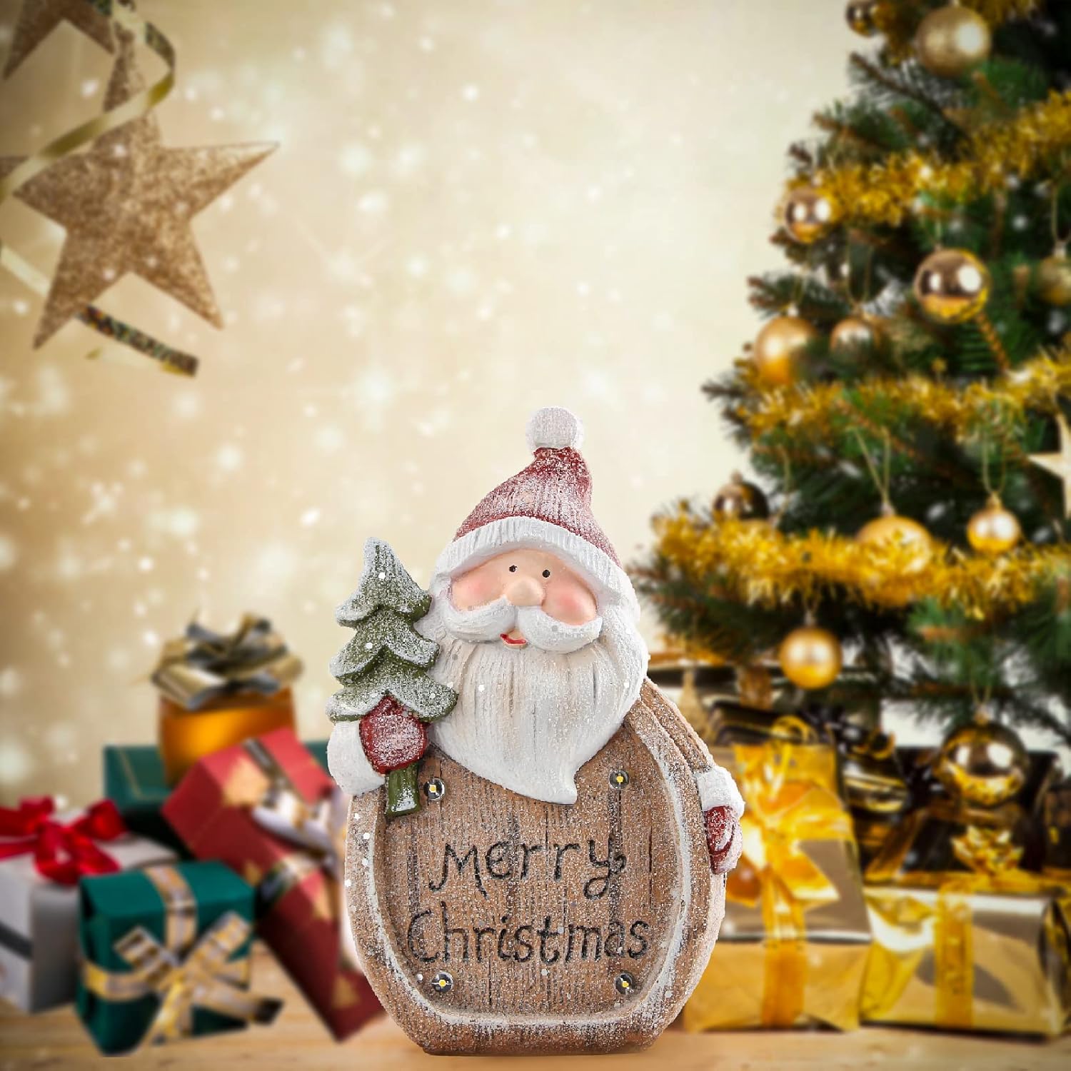 Santa Claus indoor Christmas decorations – Santa Claus figurine with LED lights for winter holiday decoration,Christmas decor frosty Santa Claus statue for shelf table fireplace and home decor accents : Home & Kitchen