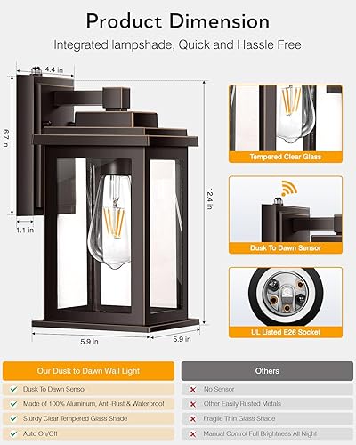 Miniatura 87 de VIANIS Luces negras para exteriores del atardecer al amanecer para casa, paquete de 2 luces de pared al aire libre, luces de porche impermeables