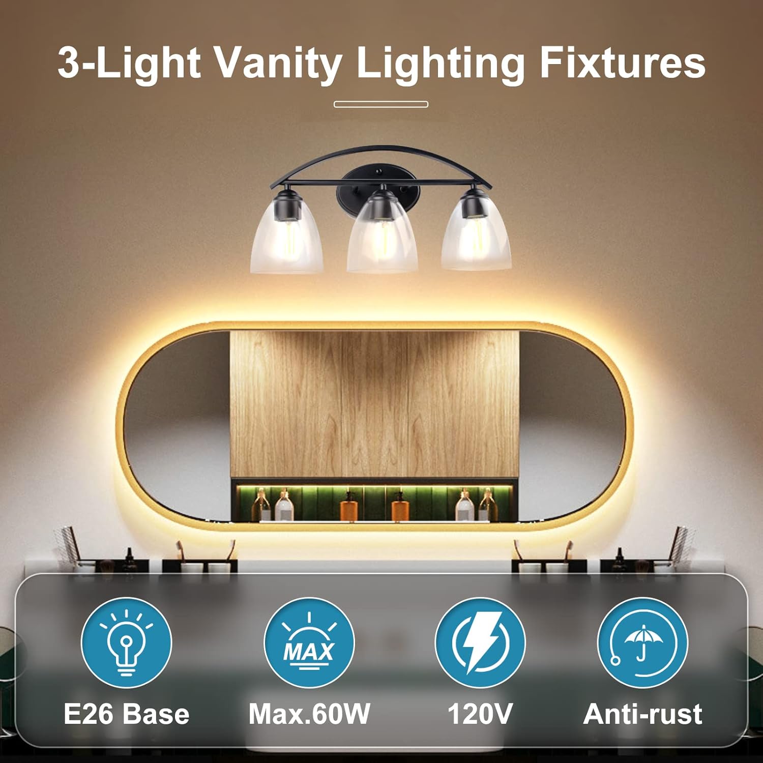 Lightdot Vanity Lights, 3 Light Bathroom Light Fixtures, Modern Vanity Light with Clear Glass Shade for Bathroom, White Bathroom Wall Lamp for Mirror Bedroom Living Room Kitchen Hallway Cabinet Porch