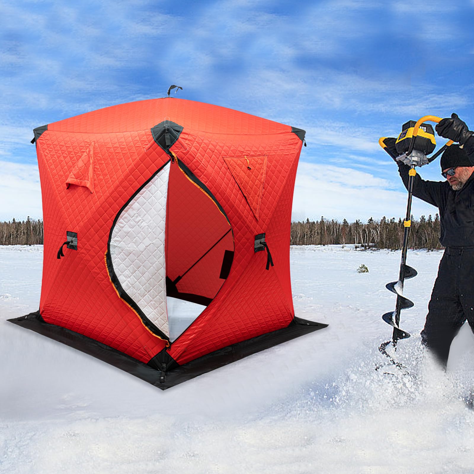Tragbarer Angelzelt, Winddicht Outdoor-Eisangelzelt Wasserdicht Thermisches Zelt Schneesicher Arbeitszelt Kapazität 1-2 Personen Unterstand für Camping 145x145x165 cm