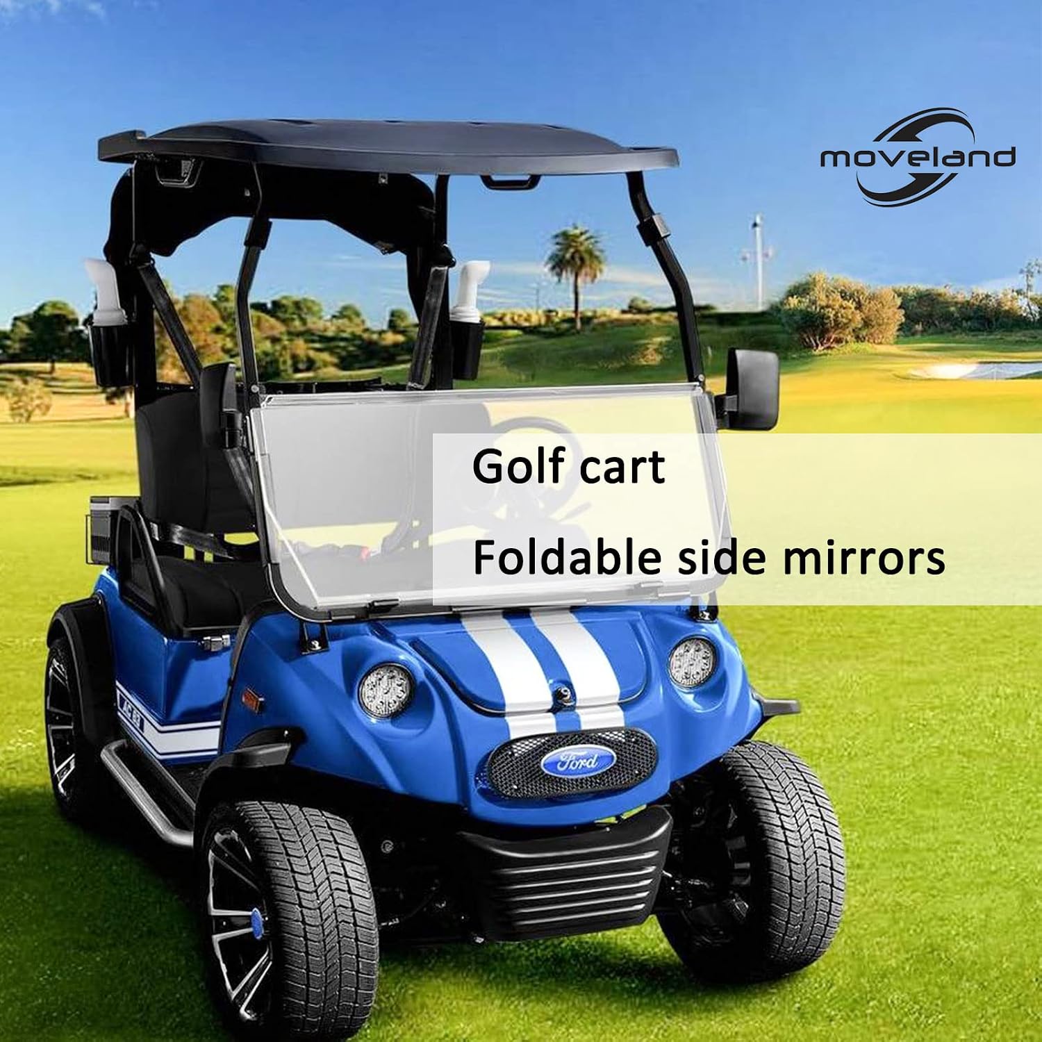 Moveland Universal Golf Cart Side View Mirrors Compatible with EzGo Club Car Yamaha & Tractor, Moveland RHOX Style Accessories
