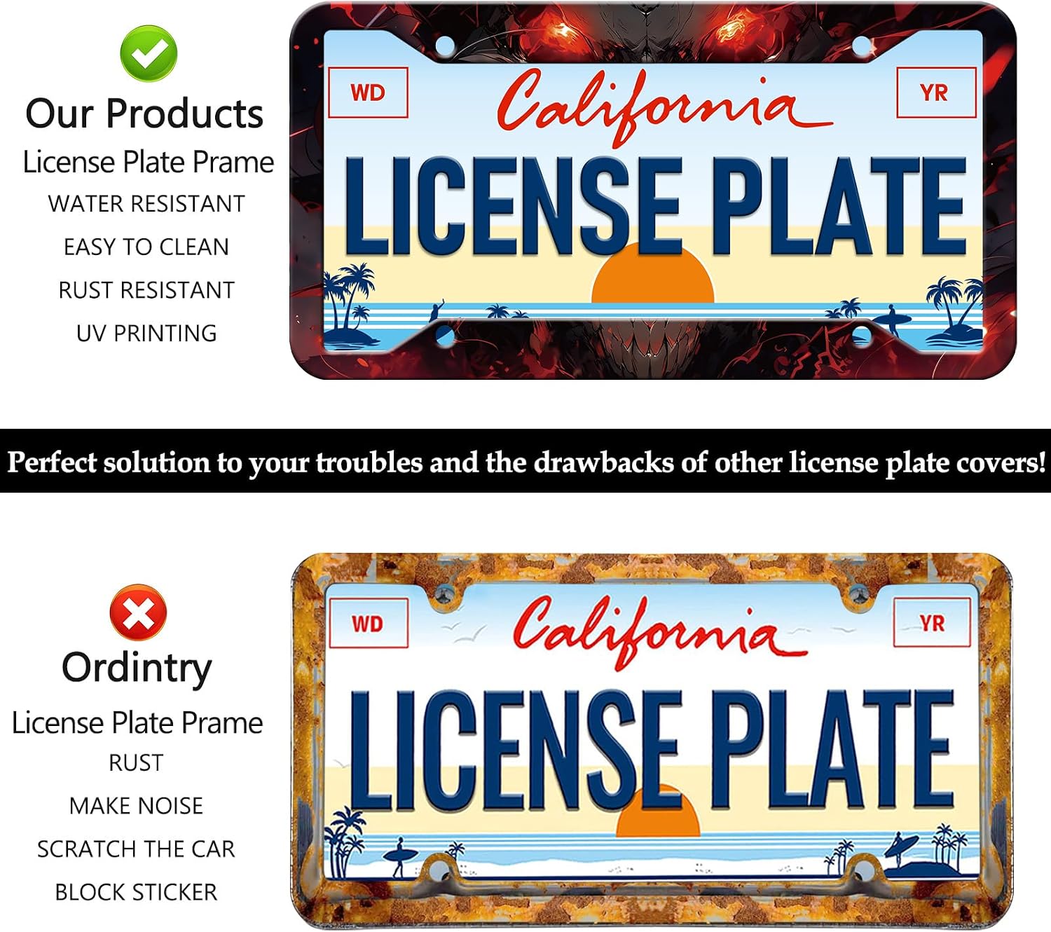 Devil License Plate Frames - 2 Pack Red Goth License Plate Holder, Aluminum Metal Rust-Proof Waterproof Car Decorative Tag Frame for Standard US 12x6 Inch image 4