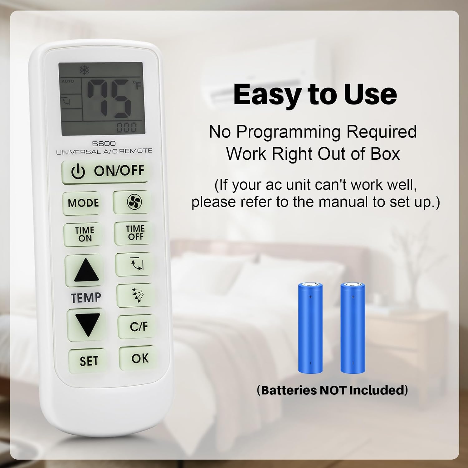 Backlit Universal AC Remote Control with Big Button for 99% Air Conditioner | Display Celsius and Fahrenheit, LCD A/C Conditioning Controller, compatible with most air conditioner brands, White