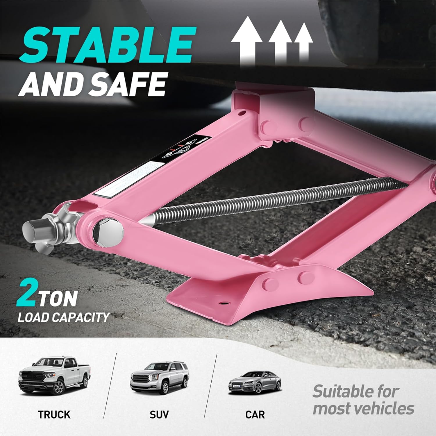 DNA Motoring Scissor Jack for Car - 2 Ton (4,409 lbs) Car Jack Kit with Labor-Saving Ratchet Wrench for Cars, SUV, Sedans, 3.85'' - 17.4'' Lifting Range, Pink, TOOLS-00283-PK