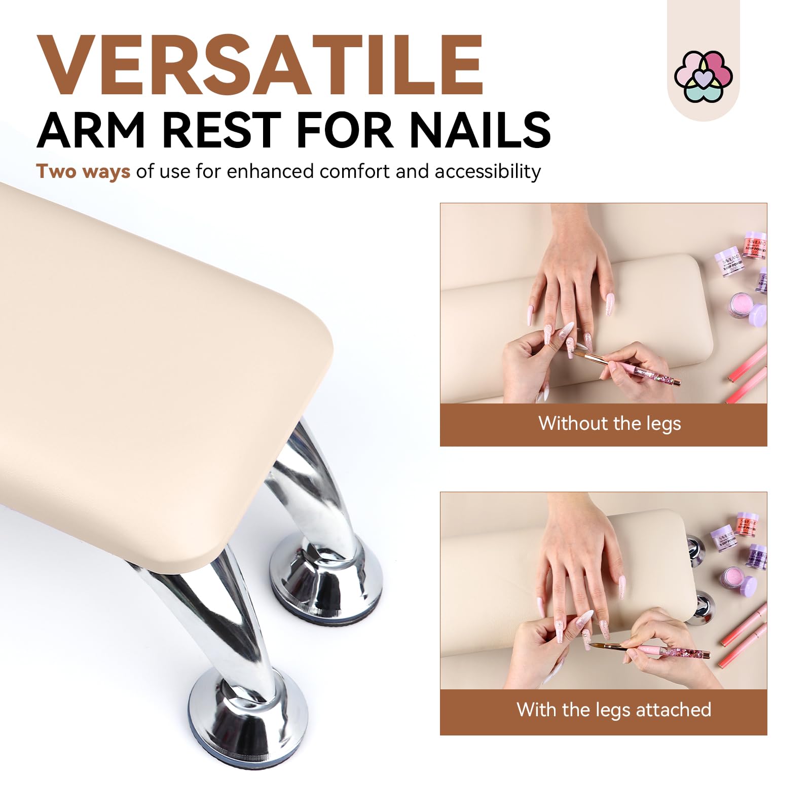 Saviland Bracciolo per unghie in pelle per manicure, poggia mano marrone per nail art con cuscino antiscivolo per unghie protettivo tappetino per unghie forniture per unghie manicure salone