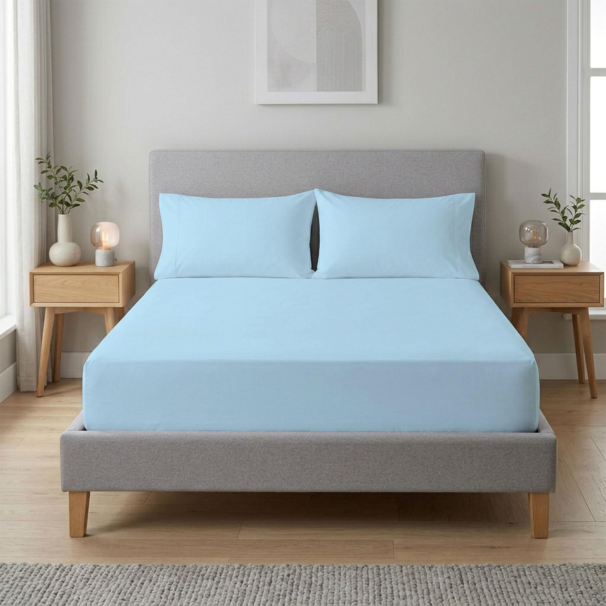 Reliancebedding Sky-Blue Double Fitted Sheet 40Cm Extra Deep Pocket 100% Egyptian Cotton 400Tc