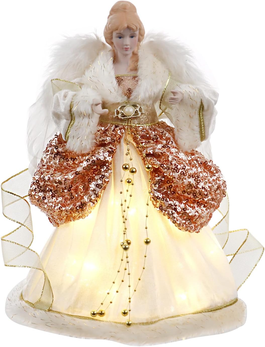 Angel Treetop Figurine, Christmas Tree Toppers Decor Angels (Ivory with Gold, 12-Inch)