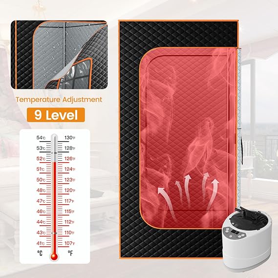 Steam Sauna 1200W/3L, Remote/Timer, Chair+Mat, Deep Sweat+Relax 90×90×180cm