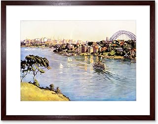 Painting Cityscape Sydney Harbour Bridge Australia Ferry Framed Print B12X12205