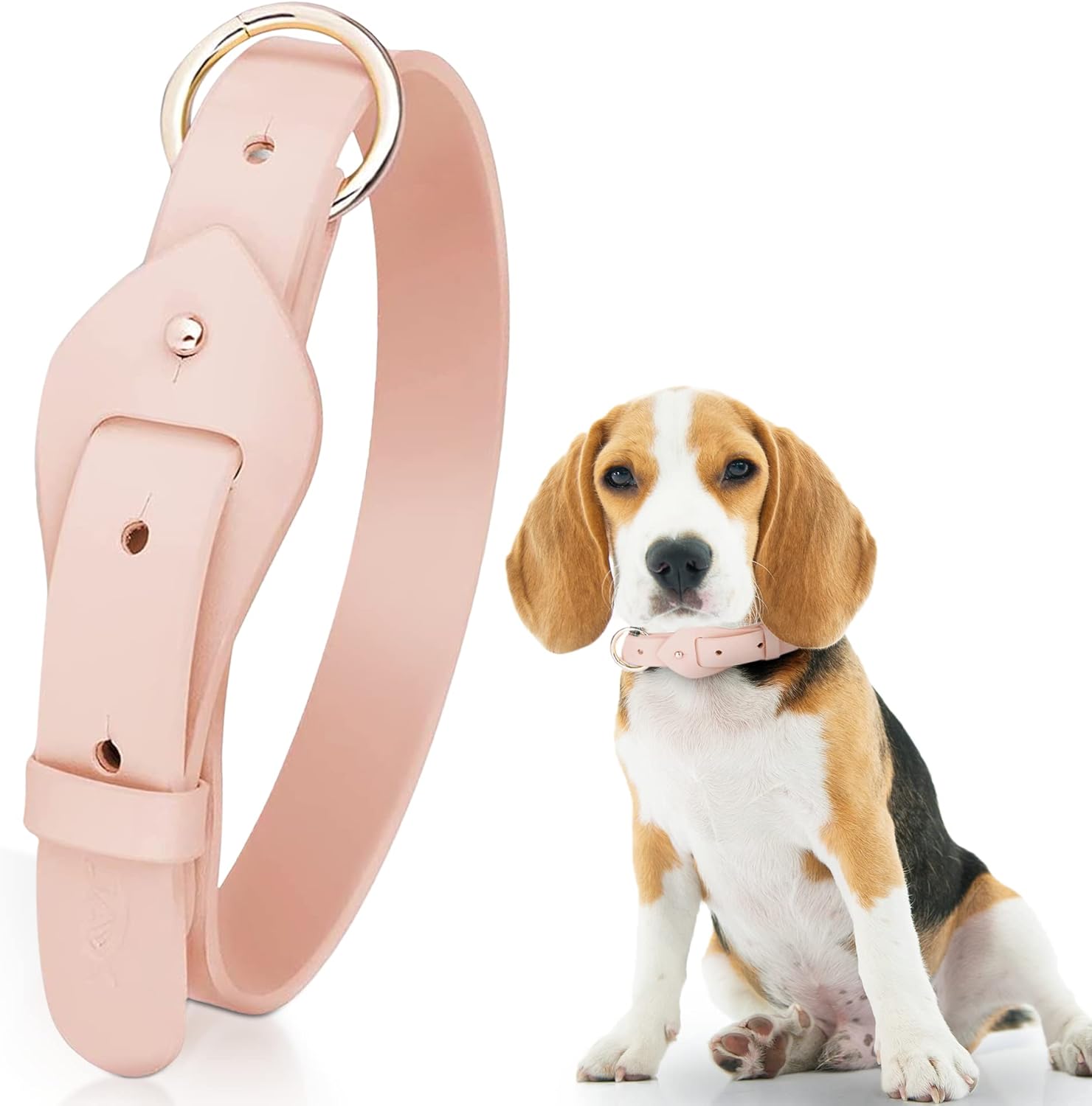 Microfiber Soft Leather Collar for Dogs -Adjustable Fashion Peach Pink No-Cruelty MF Leather Collar for Puppies-Breathable Waterproof for Indoor Outdoor Use Designer Thin Dog Collar for Medium Dog[M]