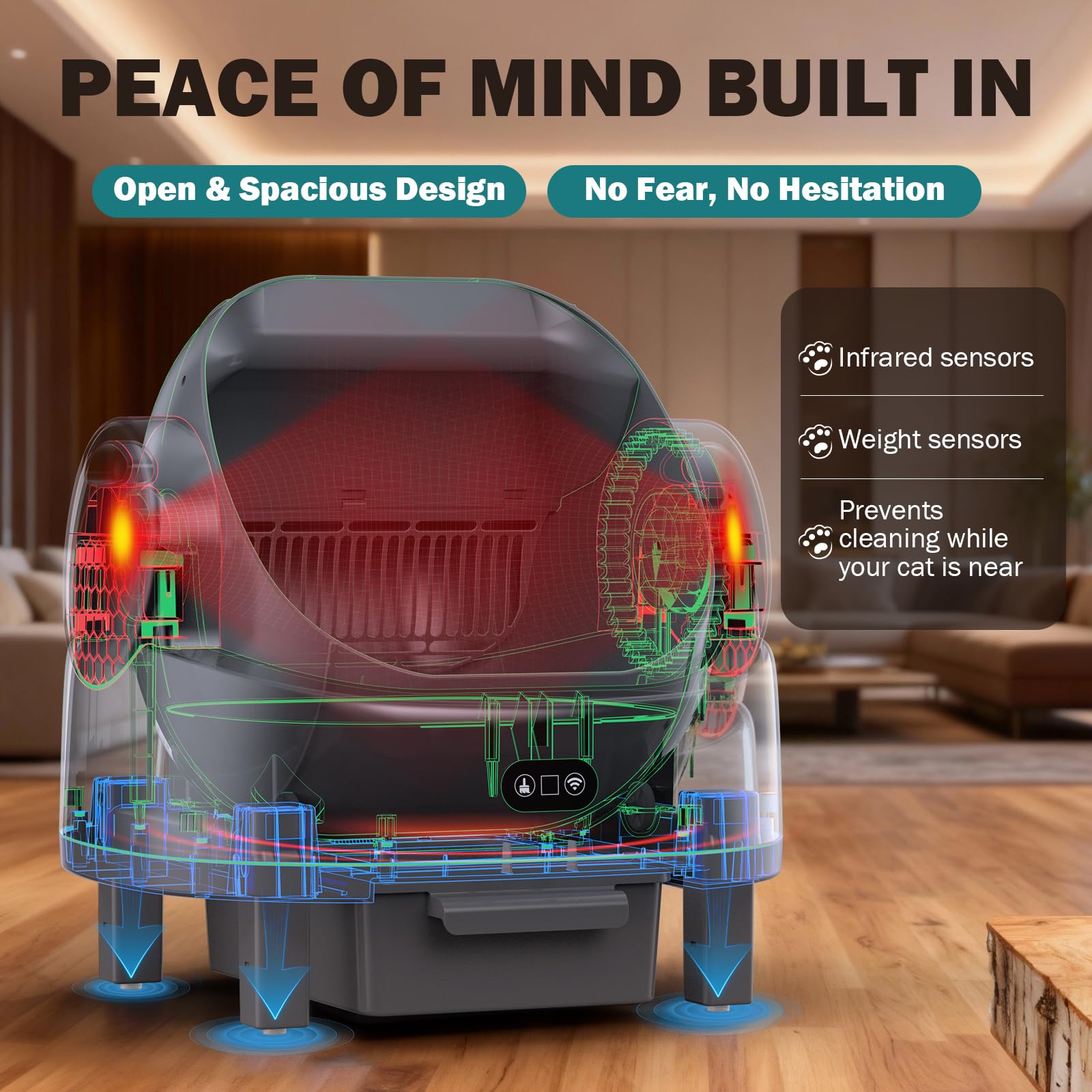 Automatic Litter Box, Open Top Large Self Cleaning Cat Litter Box for Multiple Cats, with APP Control/Multiple Safety Sensors/Trash Bag/Litter Mat, Cat Box Automatic Cleaning - image 4