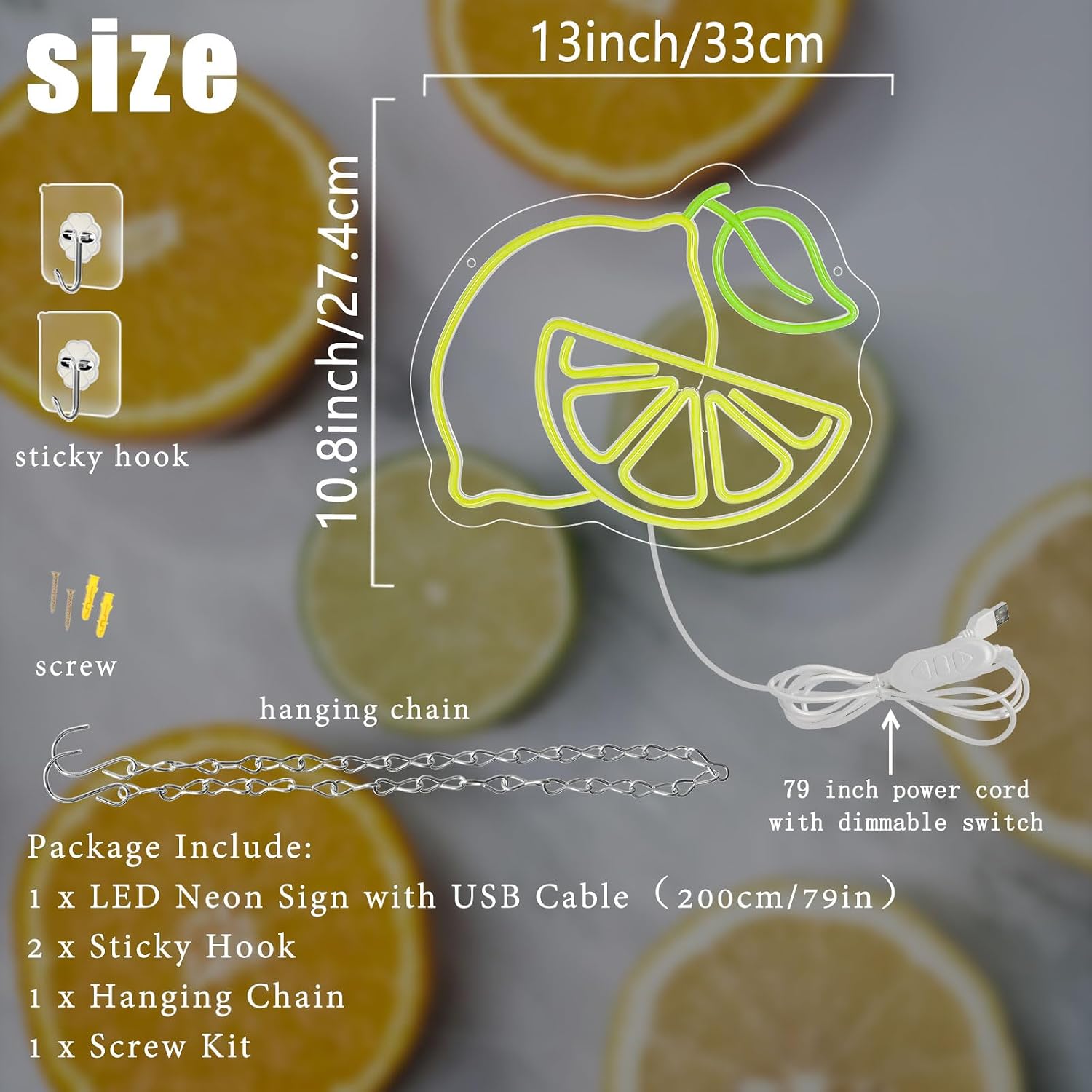 Lemon Neon Sign for Wall Decor Dimmable Yellow Lemons Neon Lights image 3