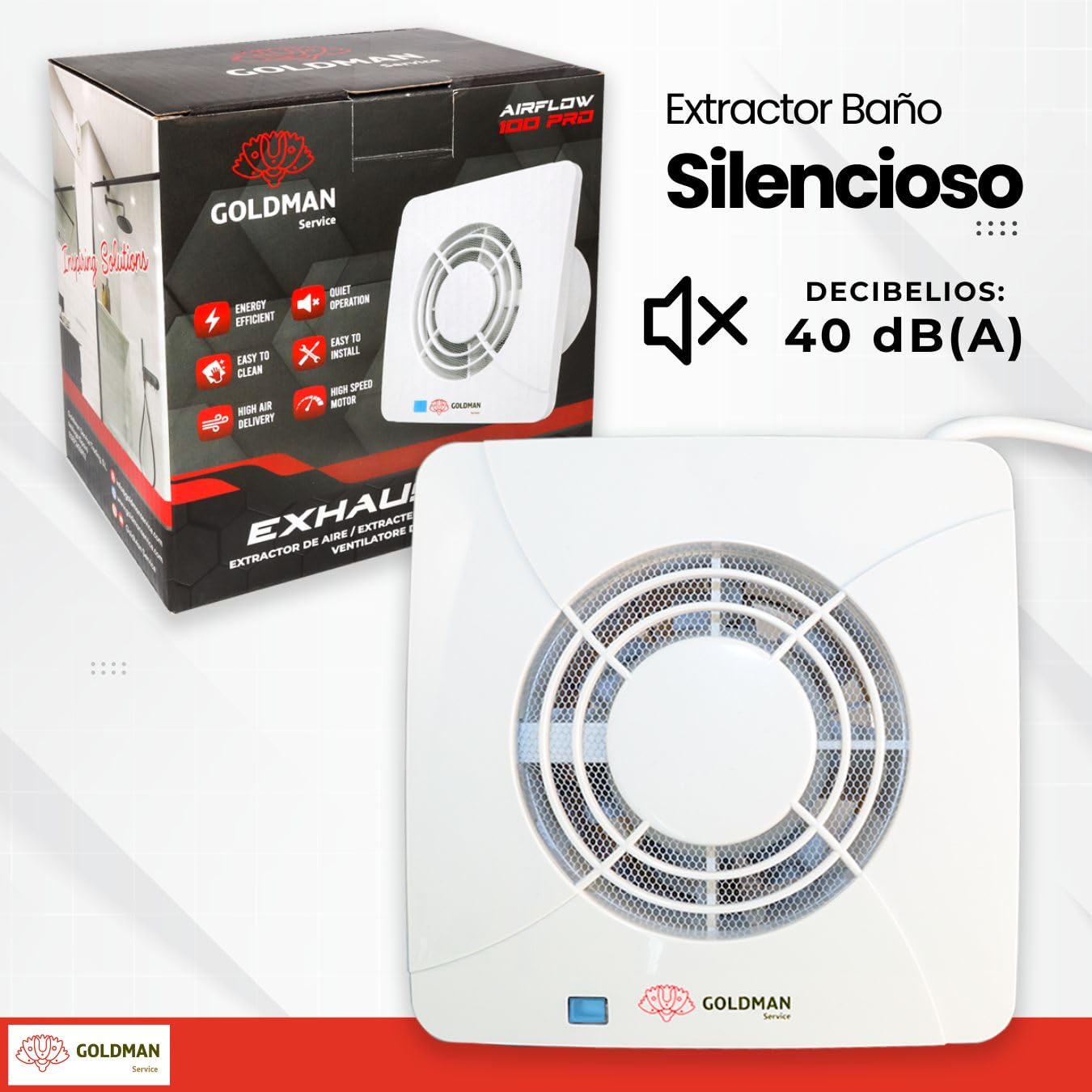 GOLDMAN SERVICE | Extractor de Baño Silencioso Ventilador Extractor de Aire Potente Anti Humedad Olores Válvula Antirretorno y Mosquitera | Diámetro: 100 milímetros 12W