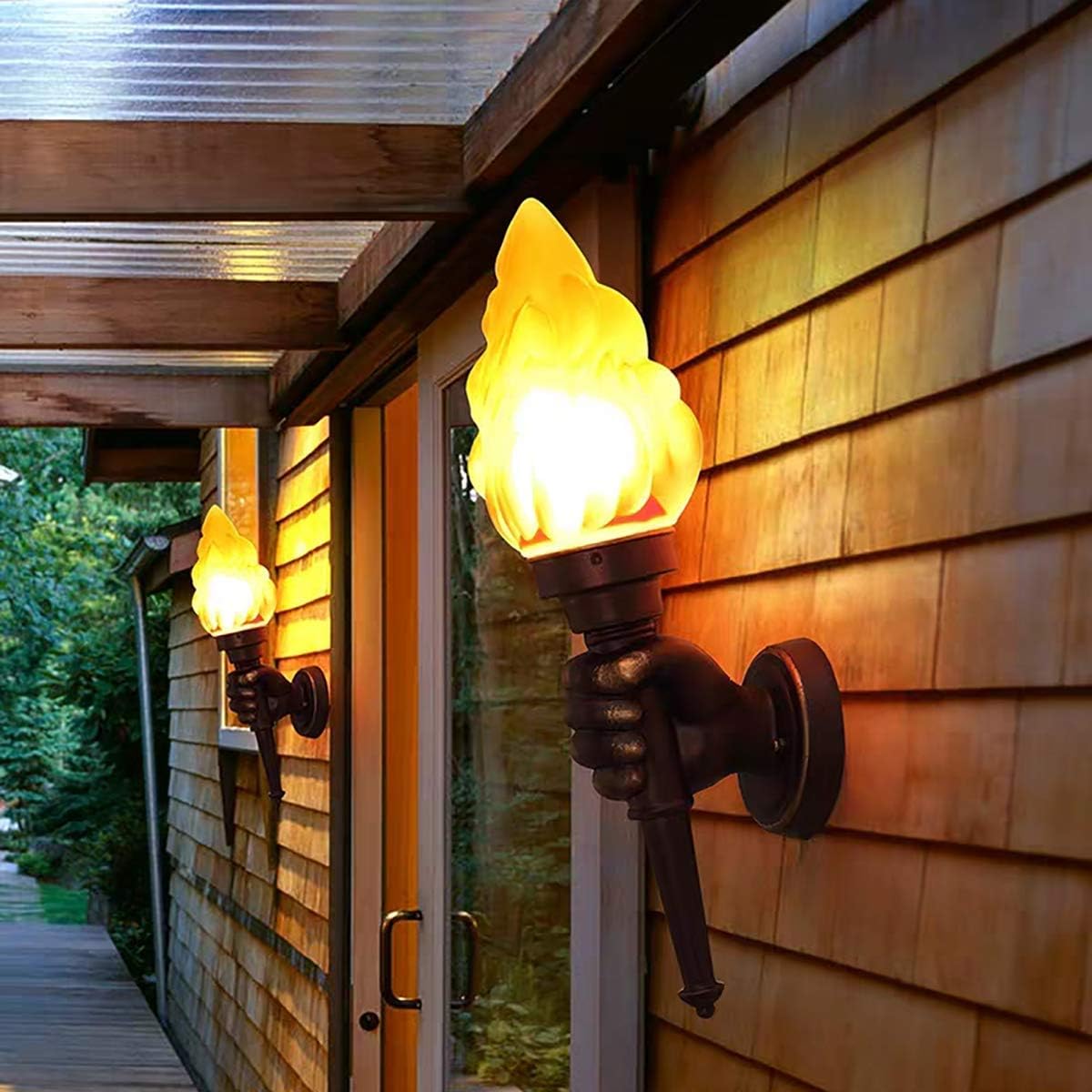 Vintage Torch Wall Mount Fixture, 1 Pair Stylish Wall Sconces Wall Lighting Country Retro Style Glass Shade Sconce Lighting - Valuable Assistant (Brown)