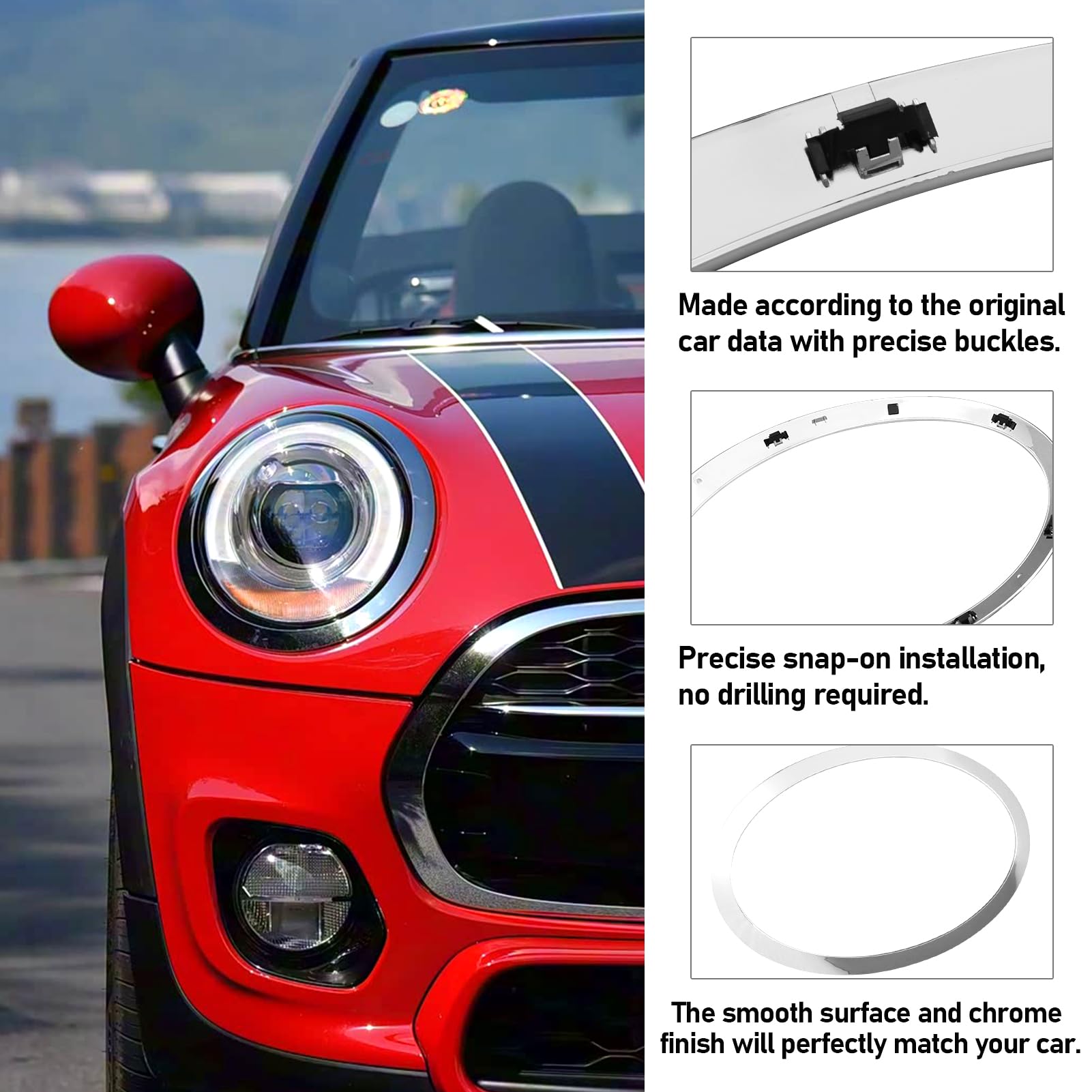 TTCR-II 2PCS Compatibile con Anello Fanale Mini Cooper F55 F56 F57 2014-2020, Lunetta Anello Rifinitura Fari per Mini F56 51137300631 51137300632, F57 Fanali Anteriori Anello Decorativo (Argentato)