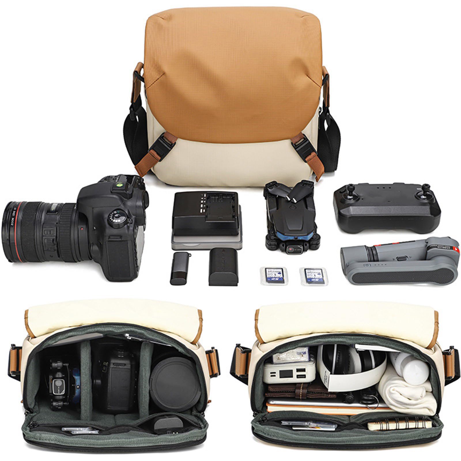 Funda de hombro para cámara con compartimentos protectores y espaciosa bolsa cruzada ajustable interior de tela para cámara universitaria