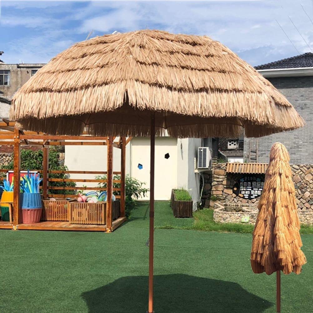 Caixia Tiki Garden Parasol Tropical Hawaiian Raffia Straw Parasol Beach Tilt Umbrella, Sunshade/Waterproof, Round Umbrella Diameter 180Cm