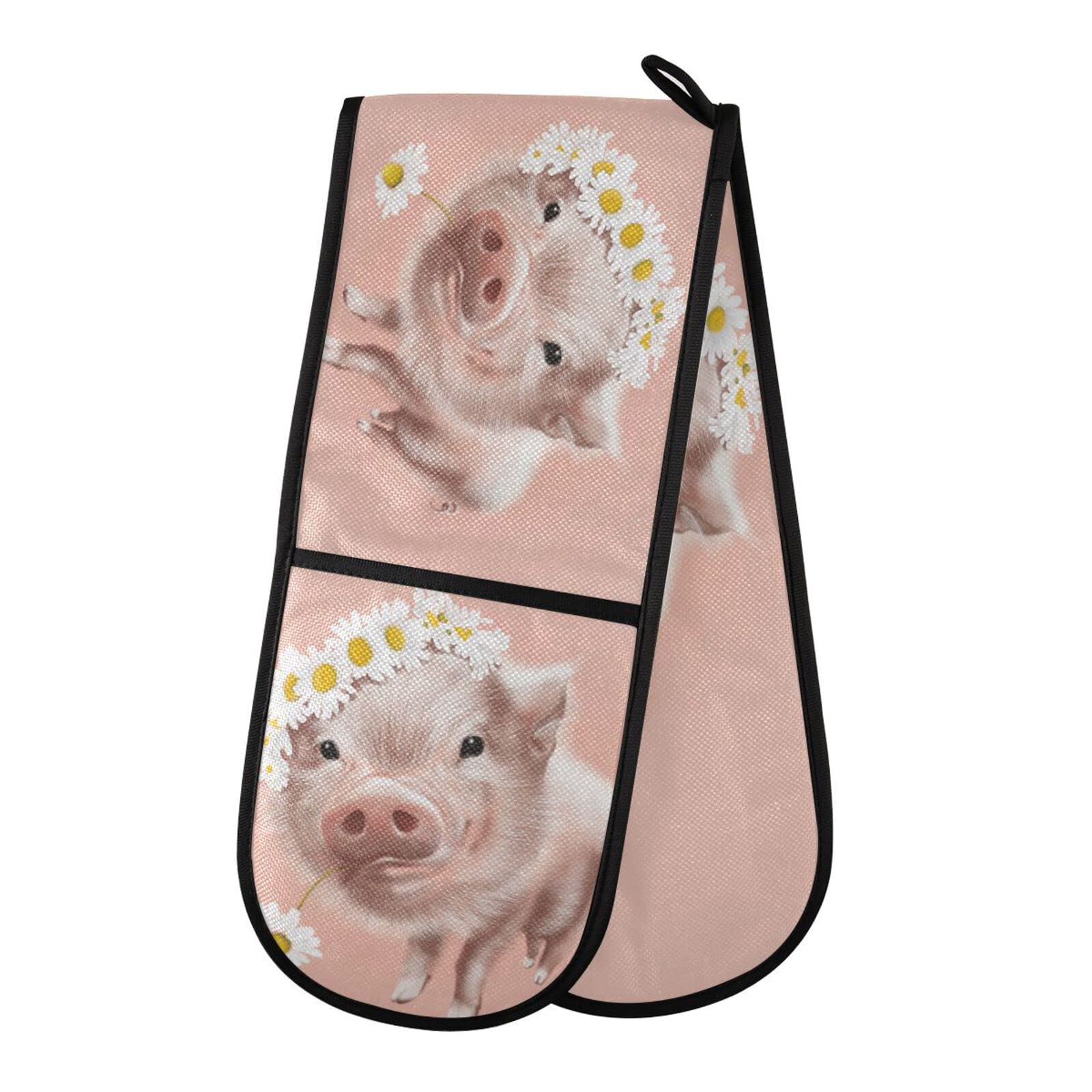 Youjuner Colour 49 Double Oven Glove Pink Pig Heat Resistant Double Ovens Mitt Modern Cooking Gloves Potholders