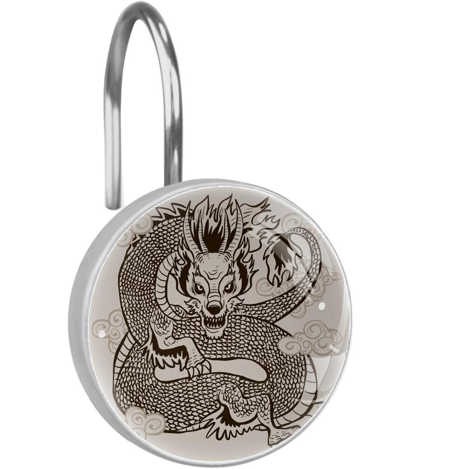 Anneaux de rideau de douche décoratifs dragon en acier inoxydable pour salle de bain