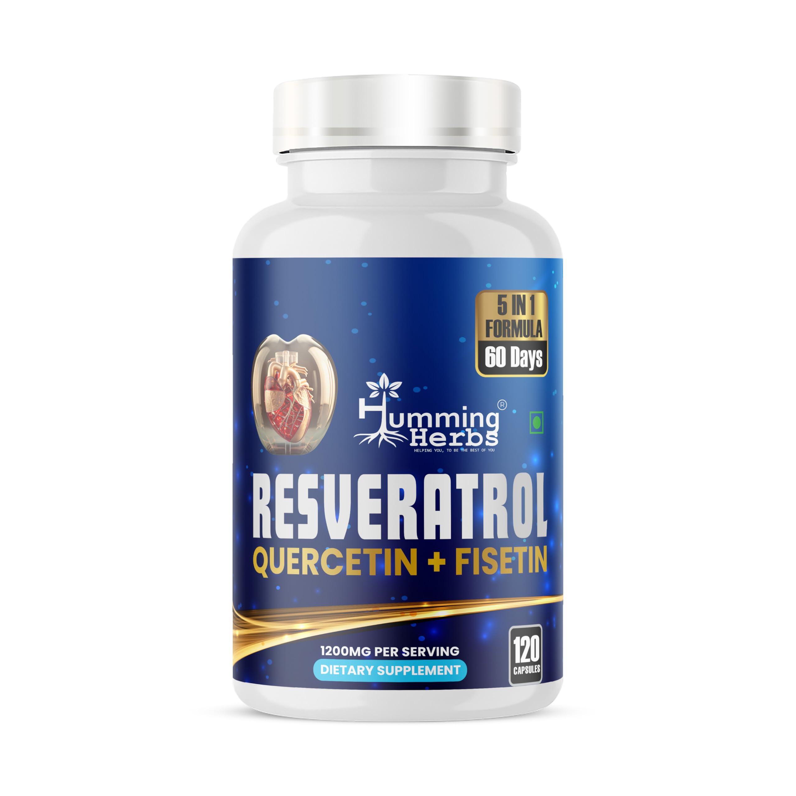 Humming Herbs Resveratrol Supplement— with Quercetin, Fisetin, Spermidine & Vitamin D3 — Antioxidant Support for Healthy Cellular Function - 1200 mg, 120 Vegan Capsules Non-GMO, Gluten-Free