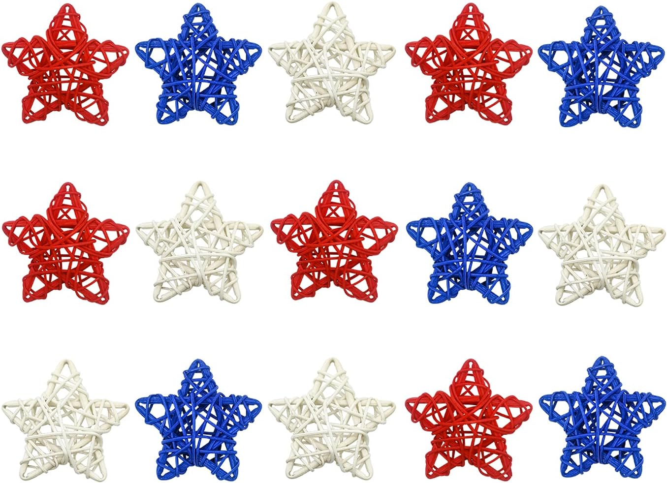 LnSeAir 15 Pcs Star Shaped Rattan Balls Patriotic Decorations Red White and Blue Star Shaped Wicker Balls for 4th of July Home Decor DIY Vase Bowl Filler Ornament Wedding Table Decoration 2.36 Inch