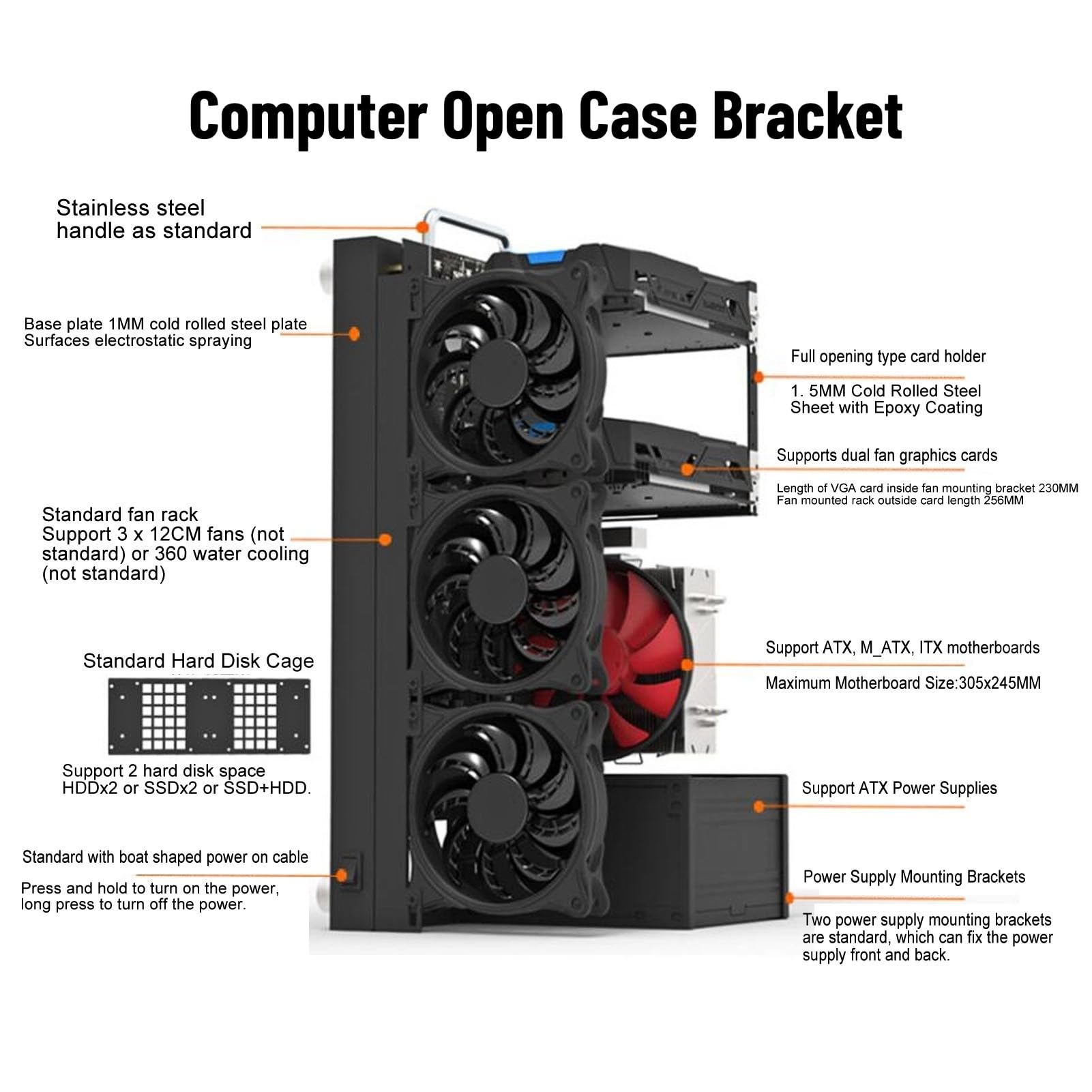 Stojak na Komputer do Gier open pc case Wydajne Chłodzenie Płyta Stalowa Otwarta Obudowa, Otwarty Stojak na Płytkę ATX, Płyta Główna ATX/M/ITX DIY open frame pc case Computerbehuizingen