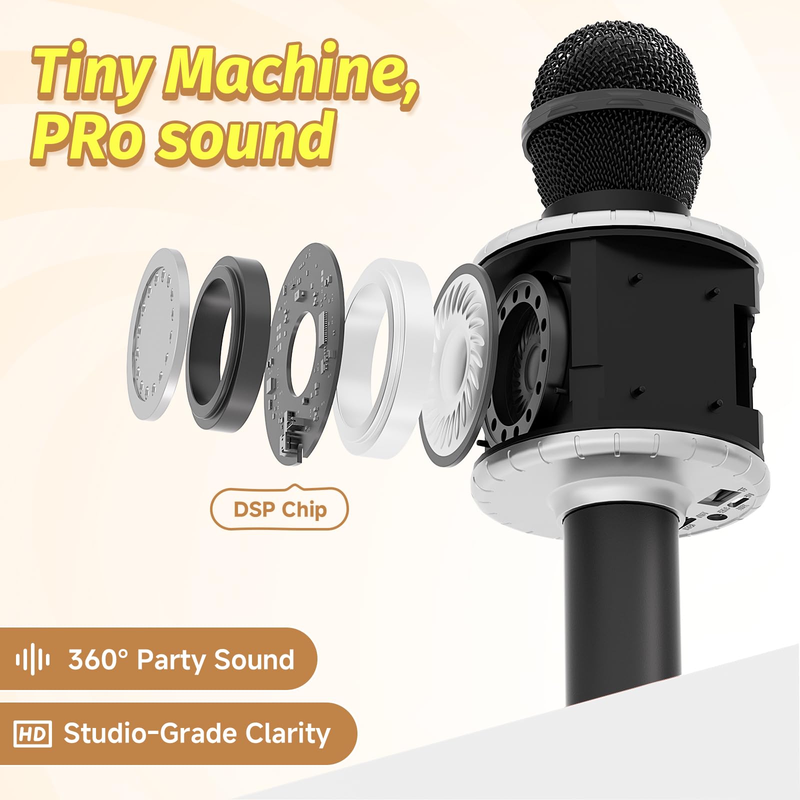 Mikrofon Karaoke Bluetooth Bezprzewodowy dla Dzieci, Przenośny z LED, Kompatybilny z Android/iOS