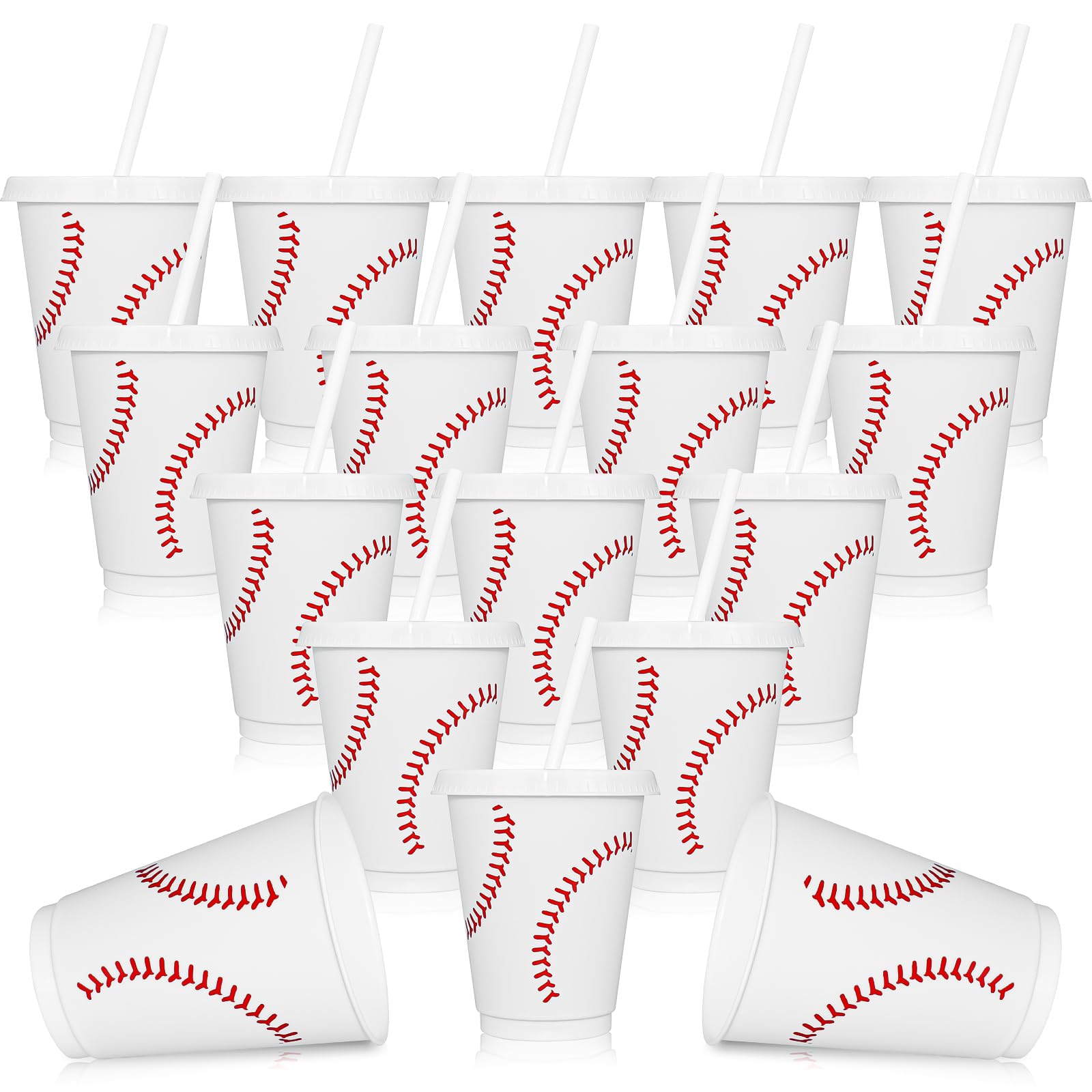 YFNVH 20 Pack Sport Themed Party Plastic Cups with Lids and Straws, 480ml Reusable Baseball Tumblers Bulk for Kids Birthday, Sports Theme Party Decorations & School Sports Day Favors