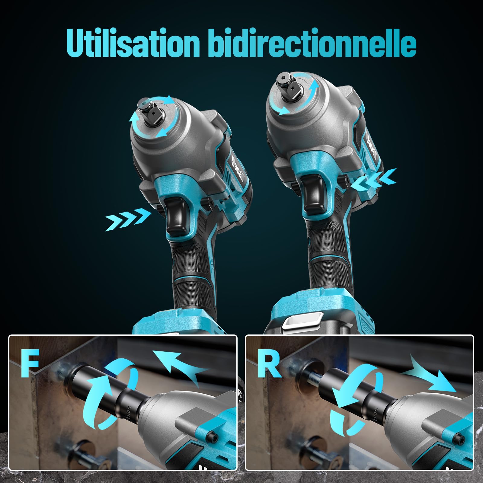 Clé à choc sans fil 1400 Nm 1/2", moteur brushless puissant, 2 batteries 4000mAh avec chargeur rapide, 21V Visseuse à Chocs avec 17-19-21-24 mm + rallonge 5", idéale pour voiture, camion