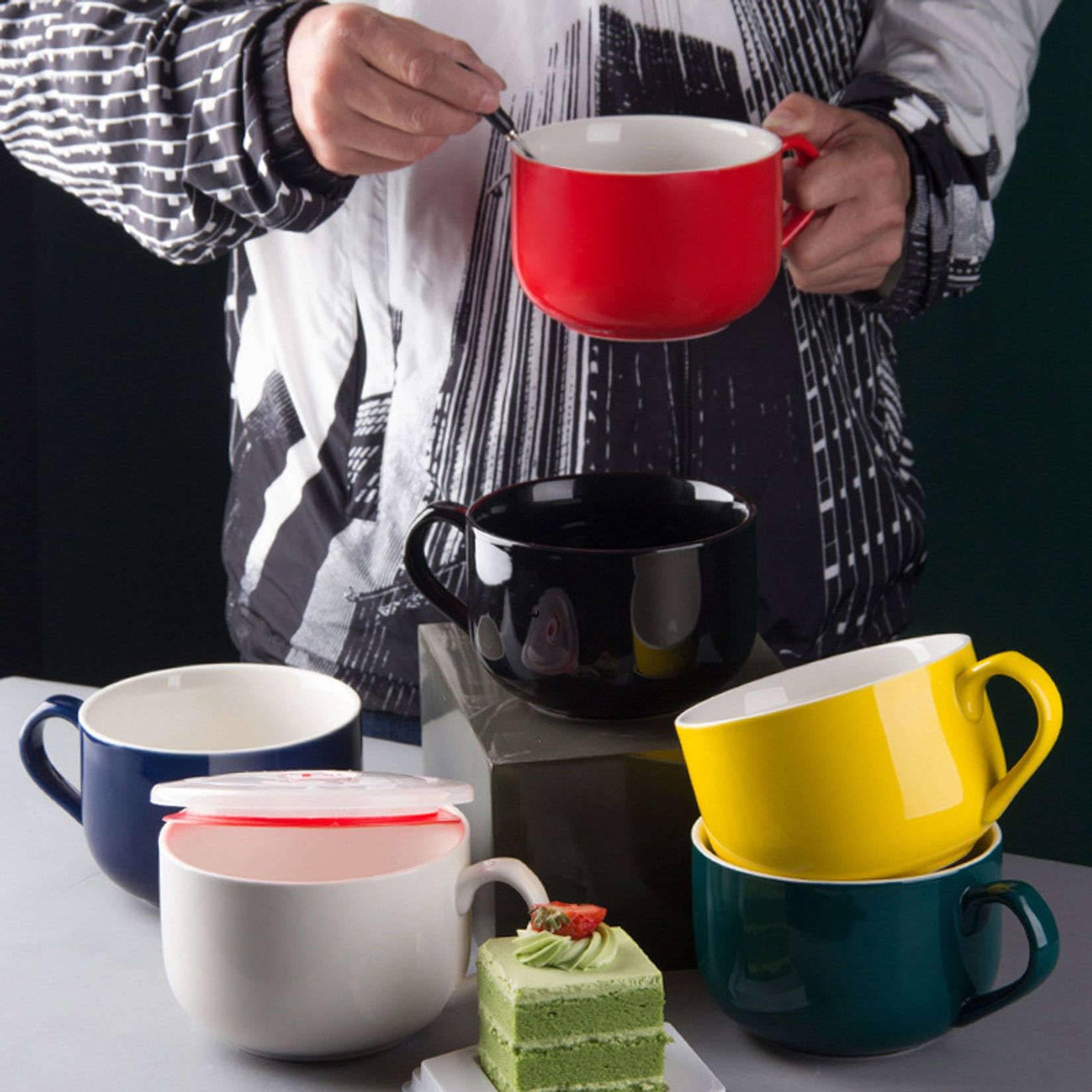 La taza de sopa, Taza grande for sopa, taza de café con asa, cuencos de cerámica for sopa de cereales, apta for lavavajillas y microondas, taza de desayuno for leche, té, bocadillos, helado(Blu)