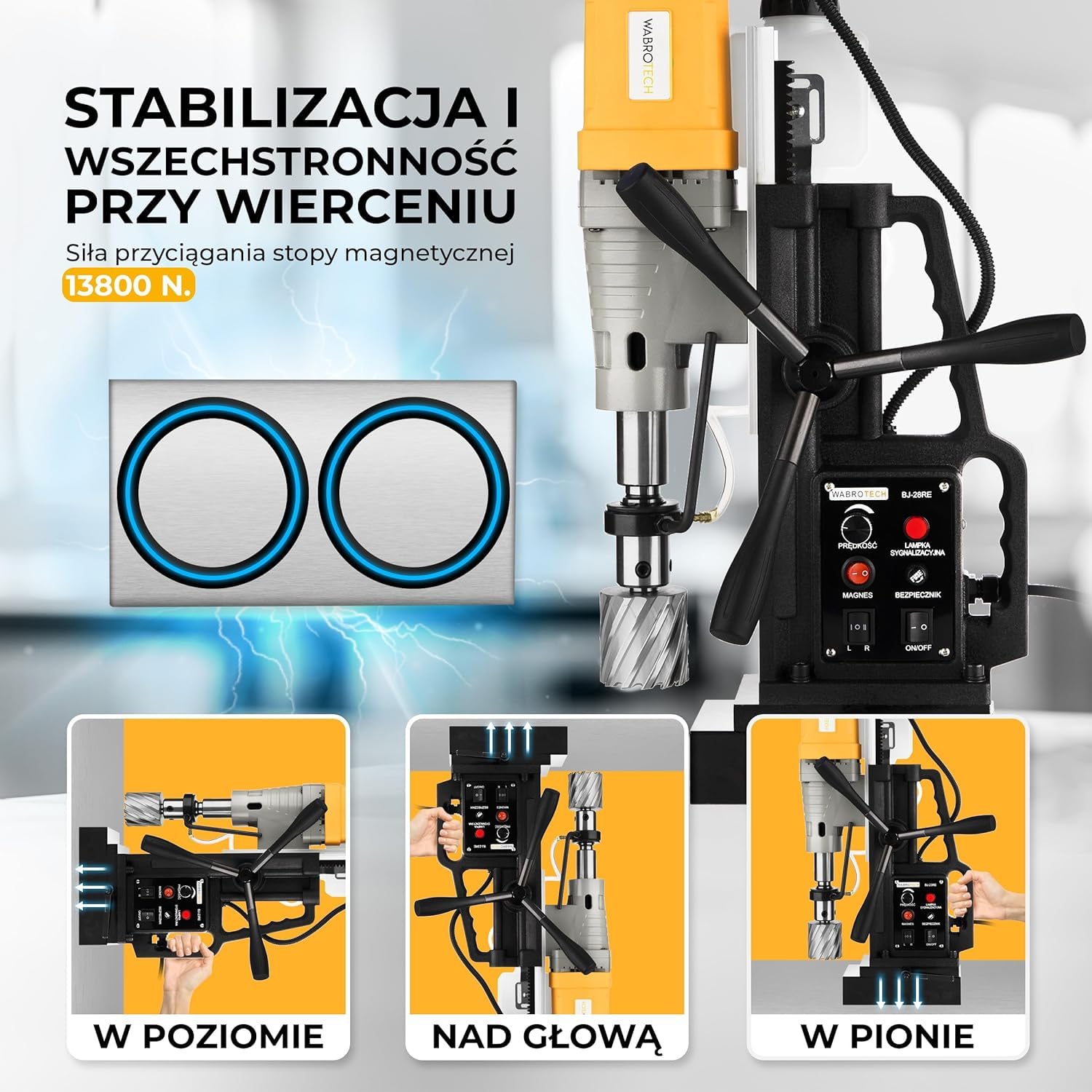Wiertarka magnetyczna 1880W wiertarka rdzeniowa WABROTECH WT23RE (zestaw do wierteł krętych)