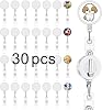 30 Pcs sublimation badge reels Blank,diy badge reel kit sublimation id badge blanks retractable badge reel,badge holder retractable clip for Office Worker Doctor Nurse Key Card Name Tag Holder (white