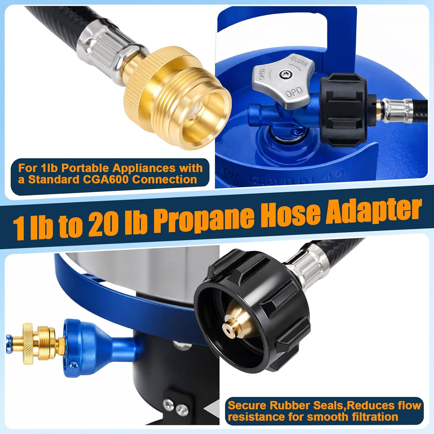 Brass Propane Torch Head with Propane Tank Adapter Hose, Micro Propane Torch Kit with 1 lb to 20 lb Propane Hose Adapter for Heating, Welding, Thawing and Outdoor Applications