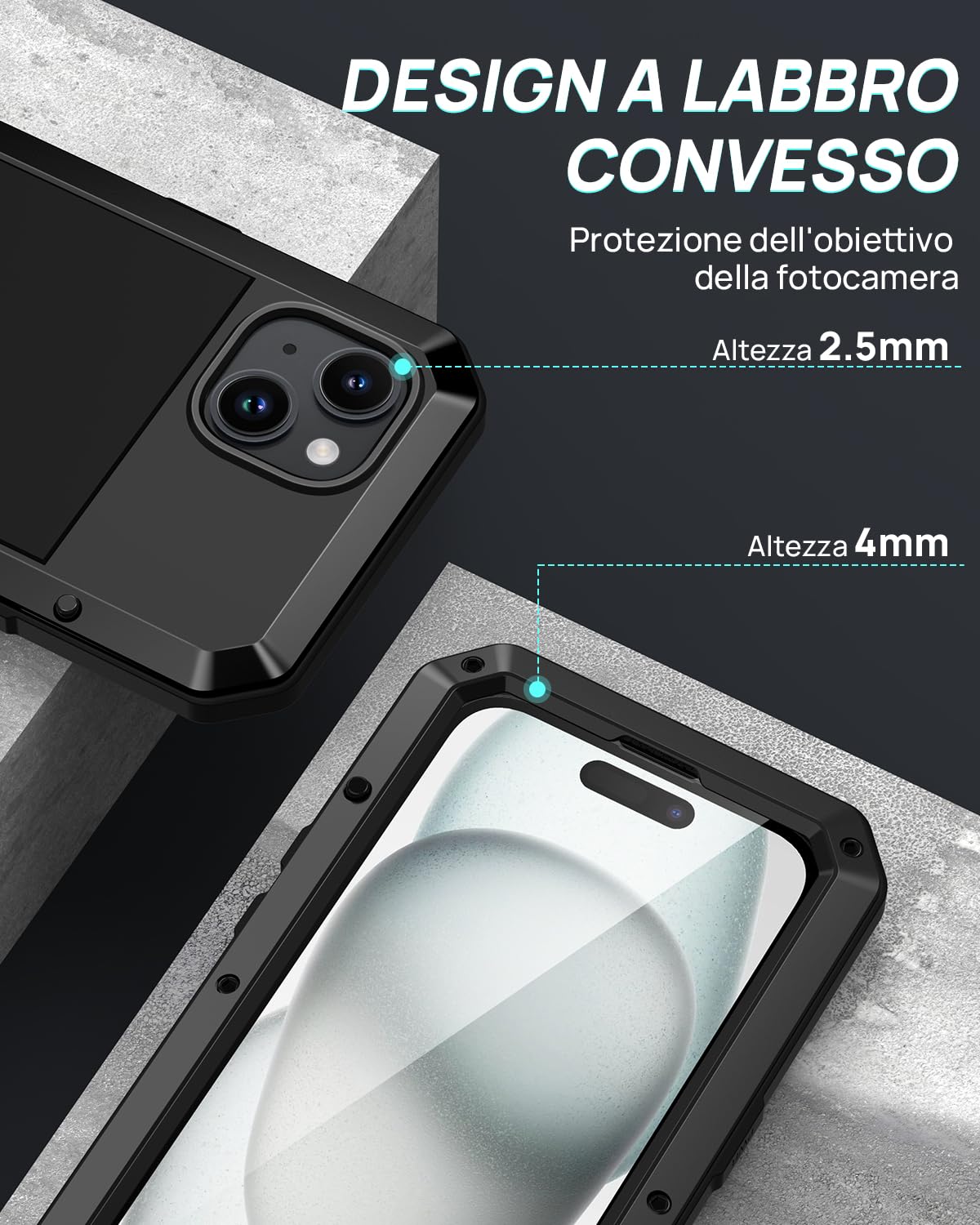 Beeasy Cover per iPhone 15 Plus IP68 Impermeabile, 360 Completa Antiurto Militare Rugged Armor,Resistente Indistruttibile Metallo Custodia, Subacquea Protezione Case per iPhone 15 Plus,Nero