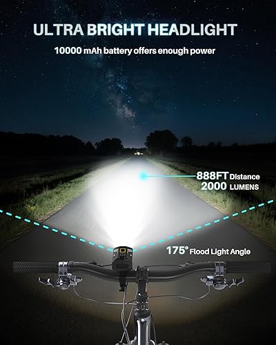 Miniatura 5 de Luces de bicicleta para montar por la noche, 2000 lúmenes luces de bicicleta con 6 LED, aluminio giratorio de 360  luz de bicicleta para bicicleta,