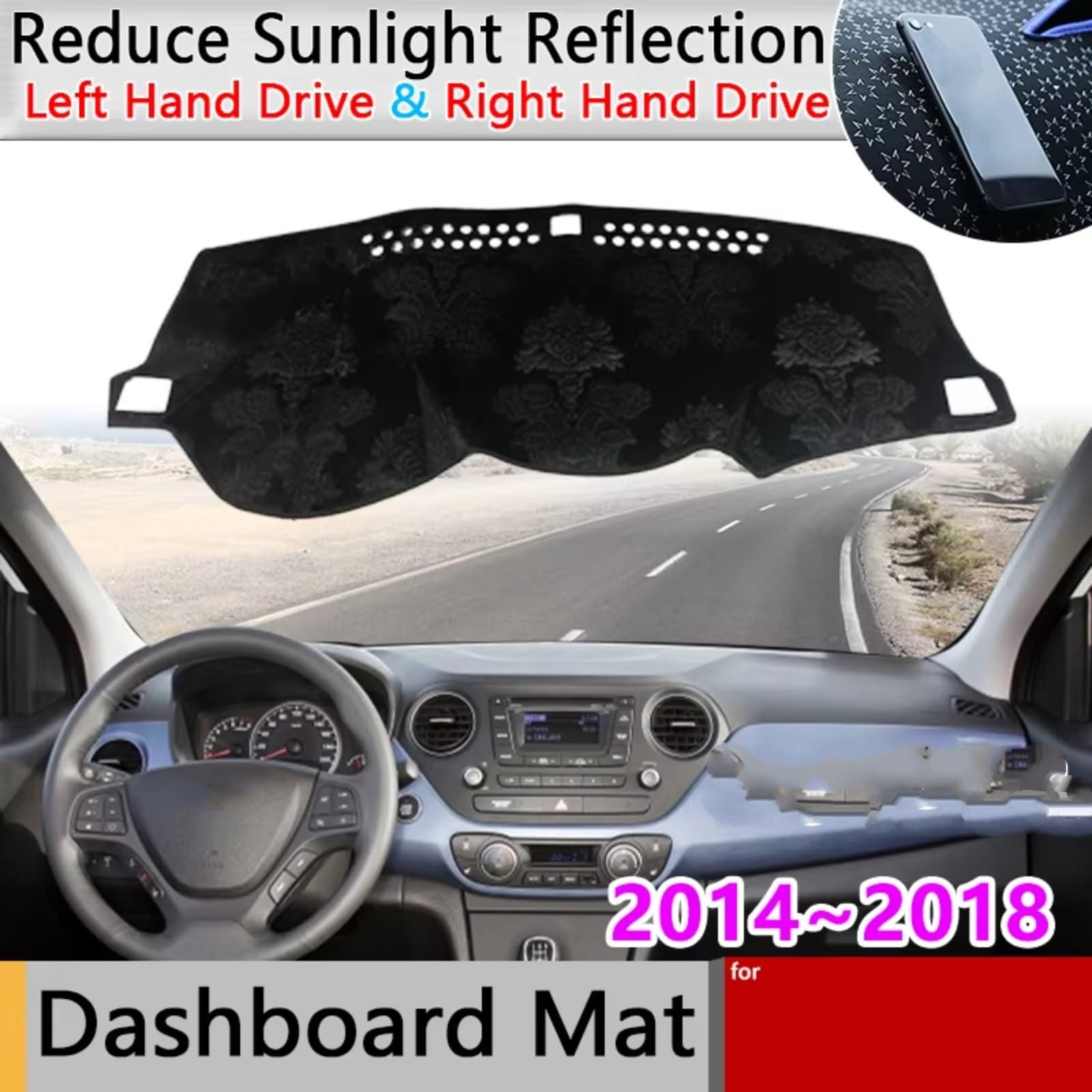 Tappetino Copri cruscotto per Hyundai i10 Grand 2014~2018, Parasole Protettivo, Tappetino Interno per cruscotto, Copertura cruscotto.