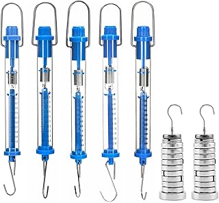 QWORK 2 Pcs 250G Slotted Weight Set, 13 Weights with Hanger + 5 Pcs Plastic Tubular Spring Scale - 1N, 5N, 10N, 20N, 30N Capacity, Grams & Newton Calibration