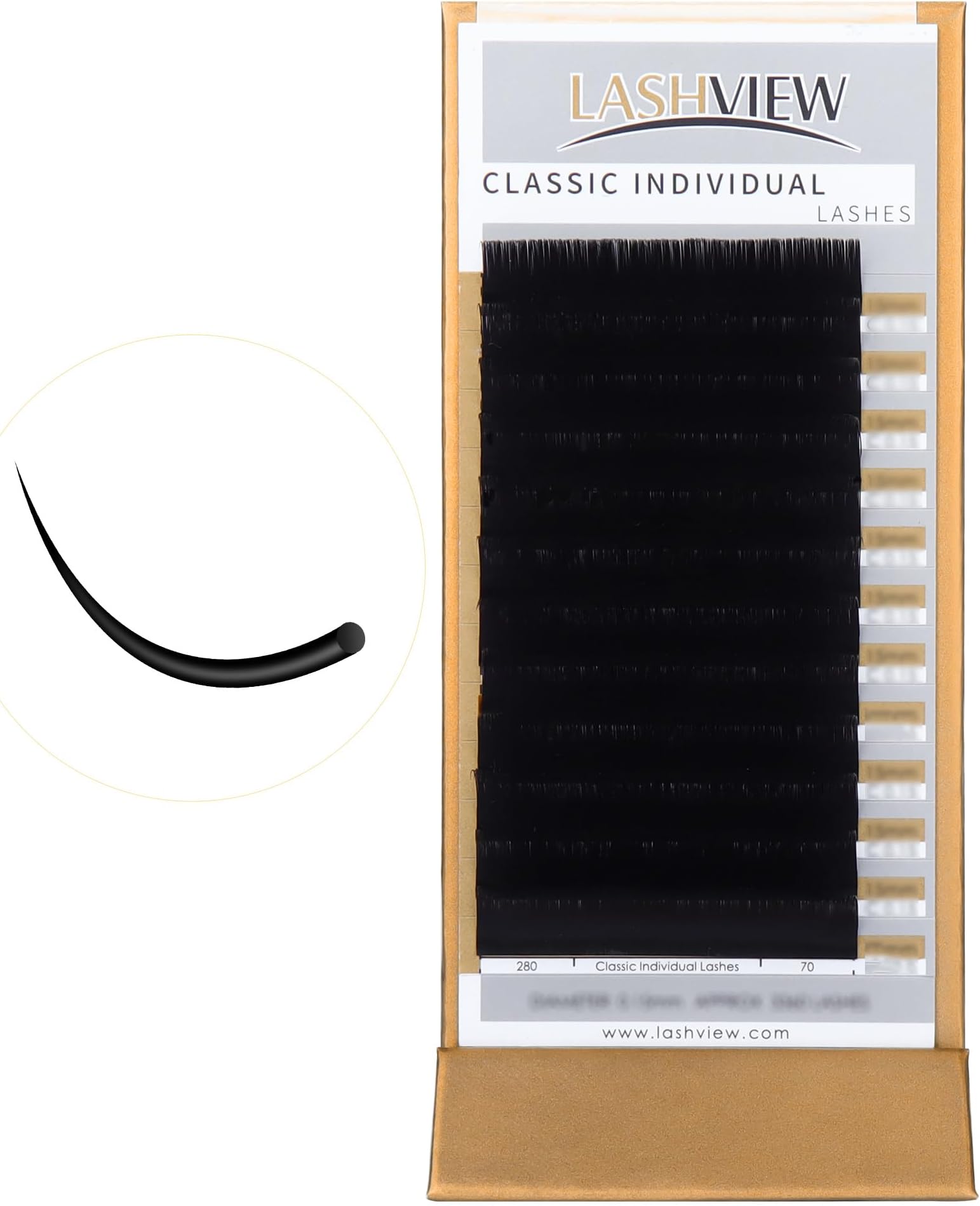 LASHVIEW D Curl 13mm Silk Fake Eyelash Extensions 0.20 Thickness Thick Lashes Semi-Permanent Eyelashes Natural Individual Application for Professional Salon Use