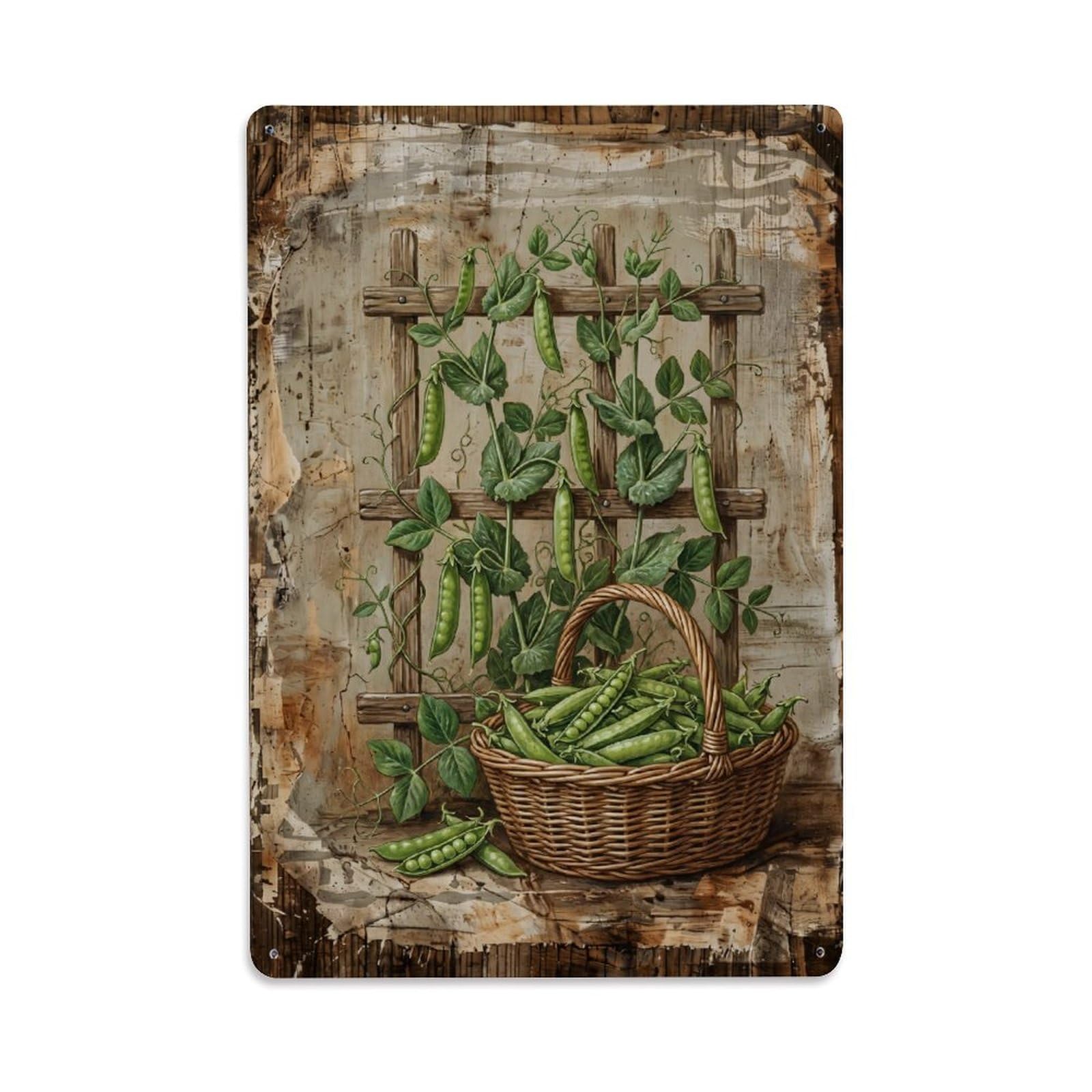 Pea Garden Green Vegetable Countryside Vine Vintage Metal Tin Sign Plaque Wall Decor for Cafe, Club, Garden Metal Poster 8x12Inch