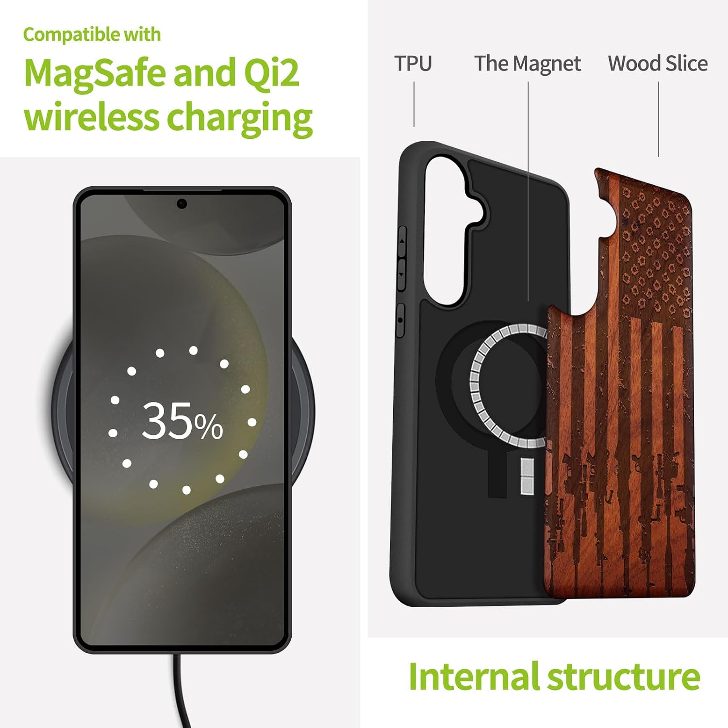 Carveit Magnetic Wooden Case for Galaxy S25+ Samsung S25 Plus Case, TPU Shockproof Cover & Wood Engraved, Compatible with MagSafe Wireless Chargers (Silent Rebellion) Rosy