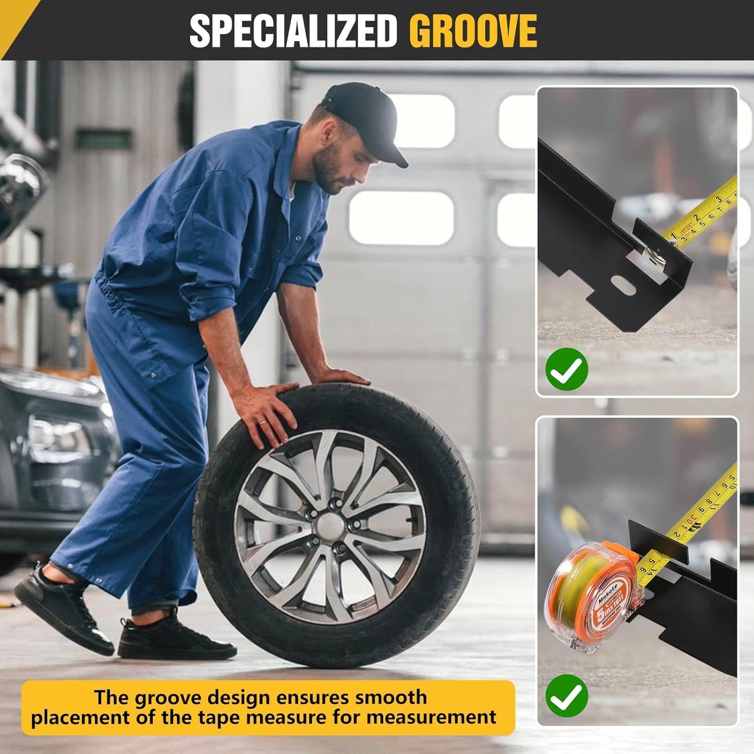 Wheel Alignment Tool, Toe Alignment Tool Plates, Including Tape Measure and Gloves, for Quick and Accurate Measurement of DIY Car Front-end Adjustments (Black)