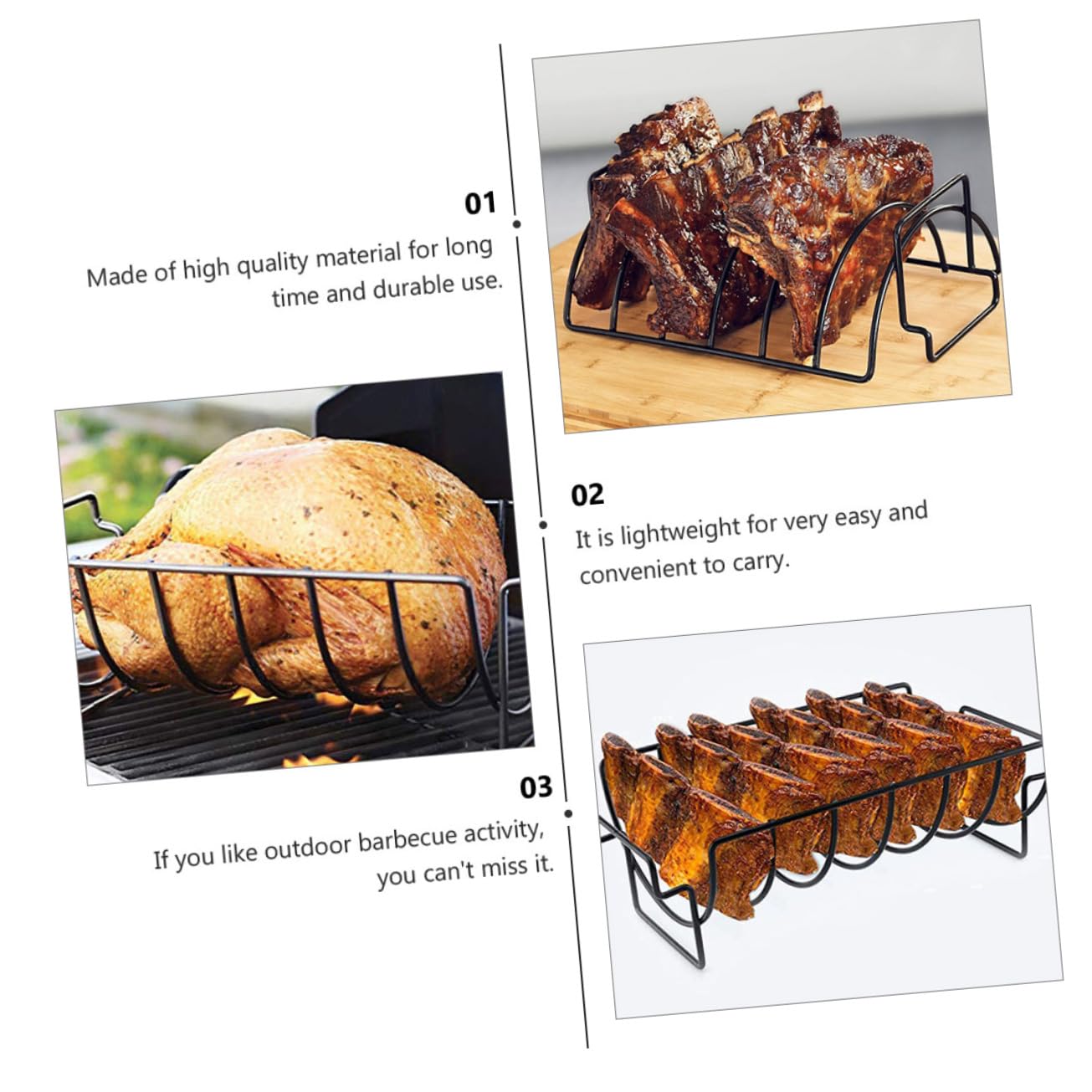 Supporto per Grigliare Bistecche e Pollo in Ferro Nero Portatile e Leggero per Barbecue da Esterno nelle attività All'aperto