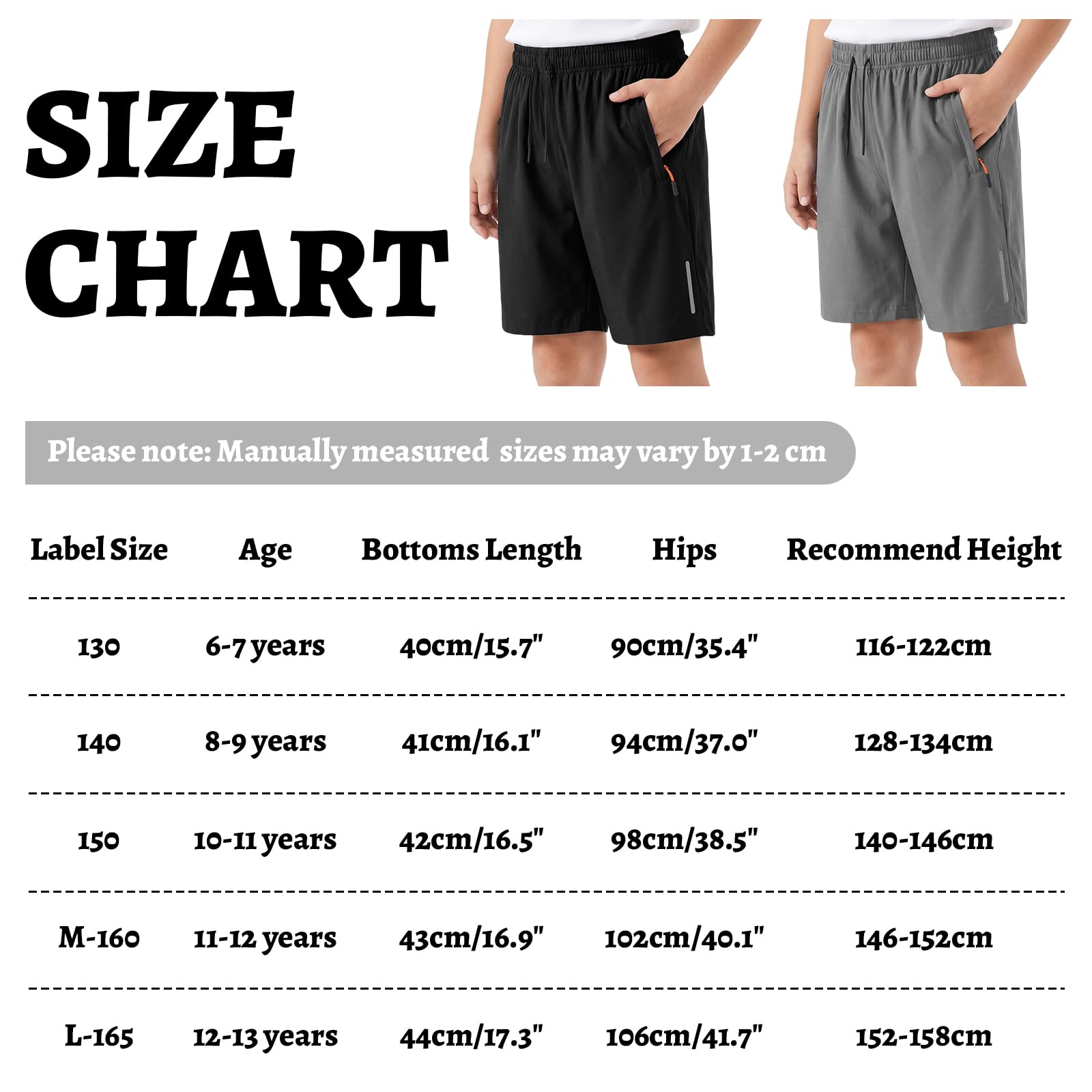 Pantaloncini Ragazzi, Rapida Asciugatura 2 Pezzi Sportivi Shorts con Strisce Riflettenti e Tasche Cerniera, Traspirante Abbigliamento Sportivo Scuola Ciclismo Bambini 6-13 Anni
