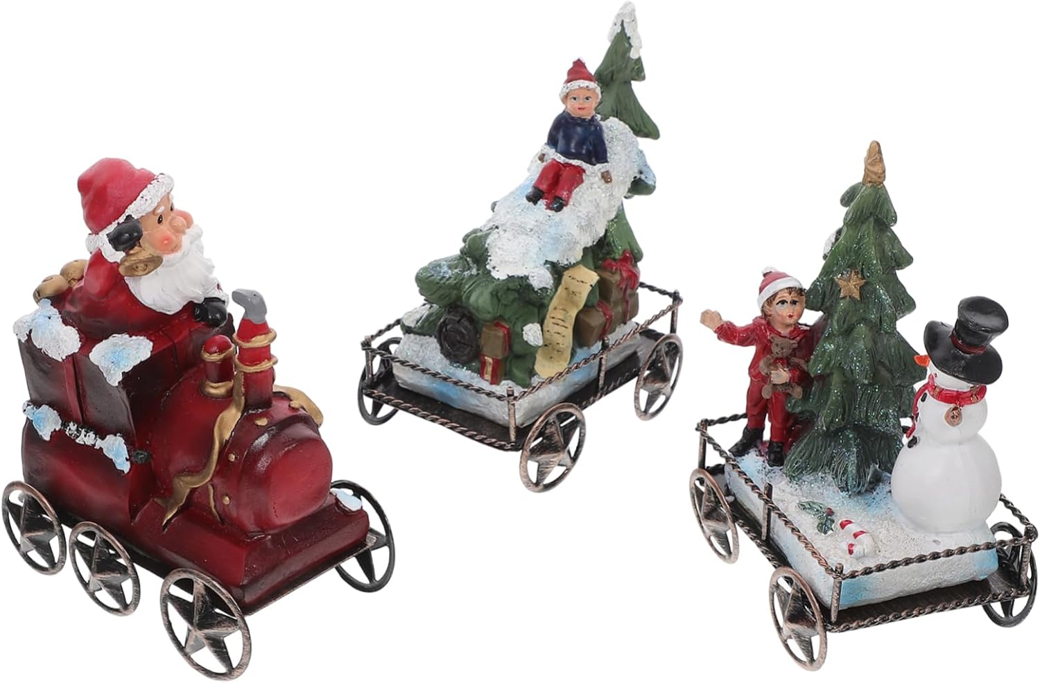 3pcs Resin Christmas Train Set Festive Ornaments for Holiday Decor Charming Desktop Train Decoration for Christmas Idea