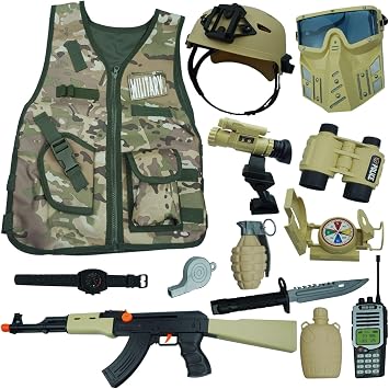 RedCrab Kids Army toys Soldier Combat Costume Set with Helmet, Army Dress up for Boys,12pcs Military War Accessories Dress Up Role Play Set for Aged 3-10 Toddlers