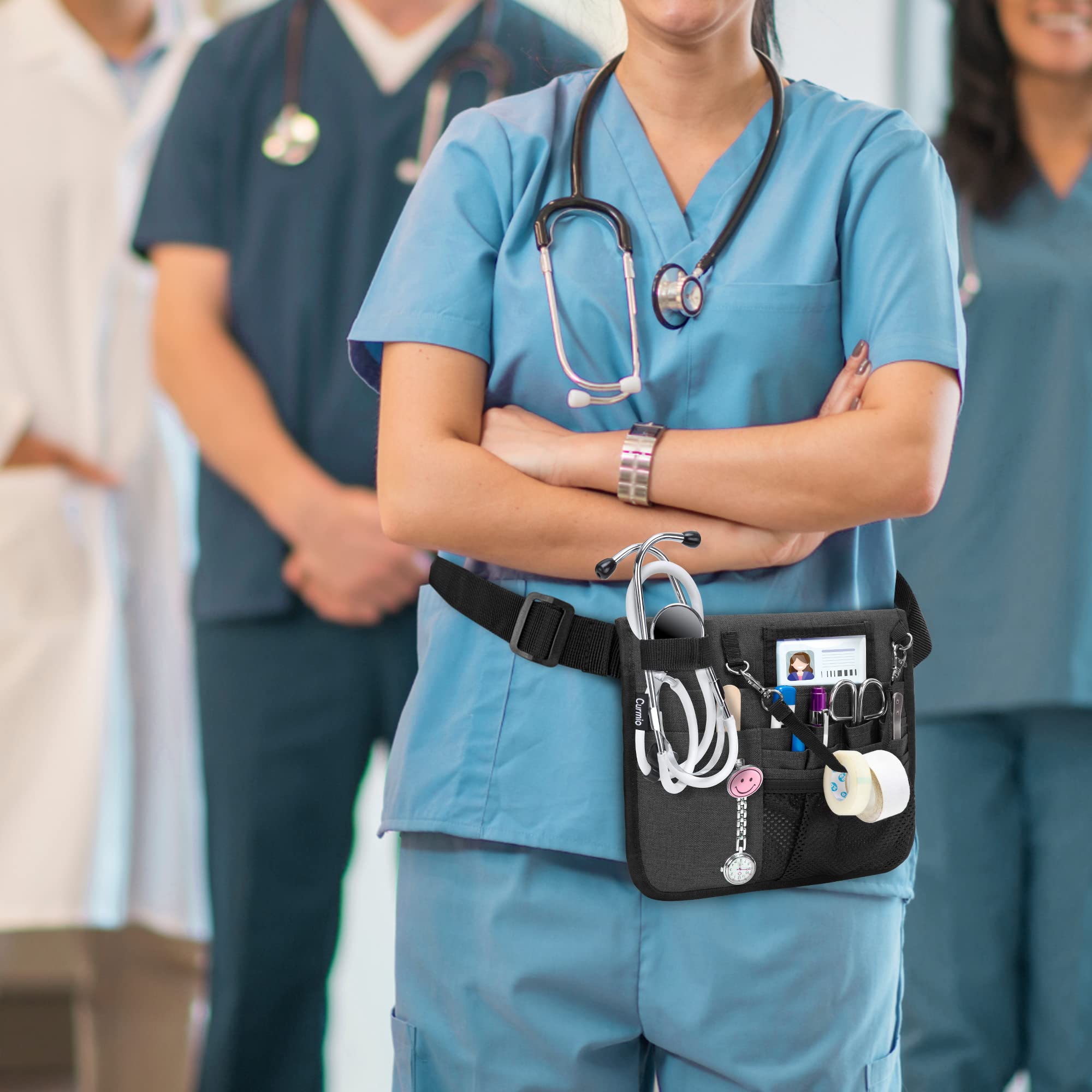CURMIO Krankenschwestertasche, Gürteltasche für Krankenschwester, Medizinische Bauchtasche, Taillentasche mit verstellbarem Gürtel für Krankenpflege Zubehör, LEERE TASCHE, Schwarz