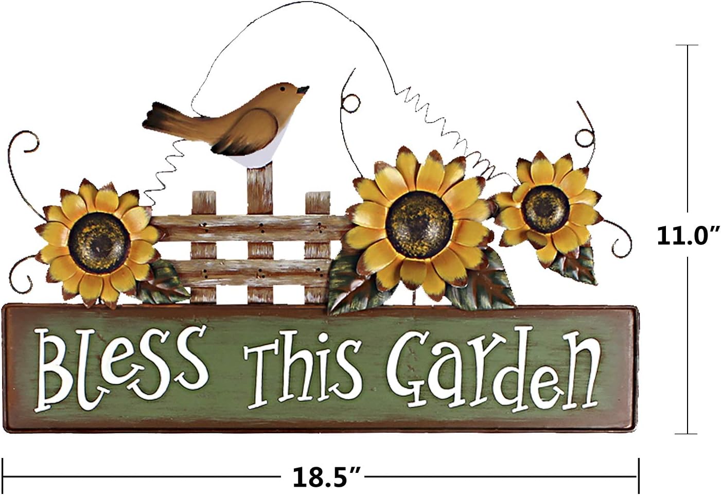 Metal Sunflower Welcome Sign Decorative Front Door Wall Plaque Decor Hanging Outdoor Porch Garden Home Wreath Rustic Signs Farmhouse Decoration Flower Ornament with Bird (Bless This Garden)
